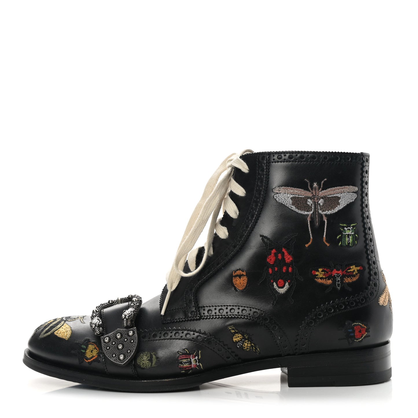 Calfskin Bug Embroidered Mens Queercore Brogue Wingtip Boots 8.5 Black