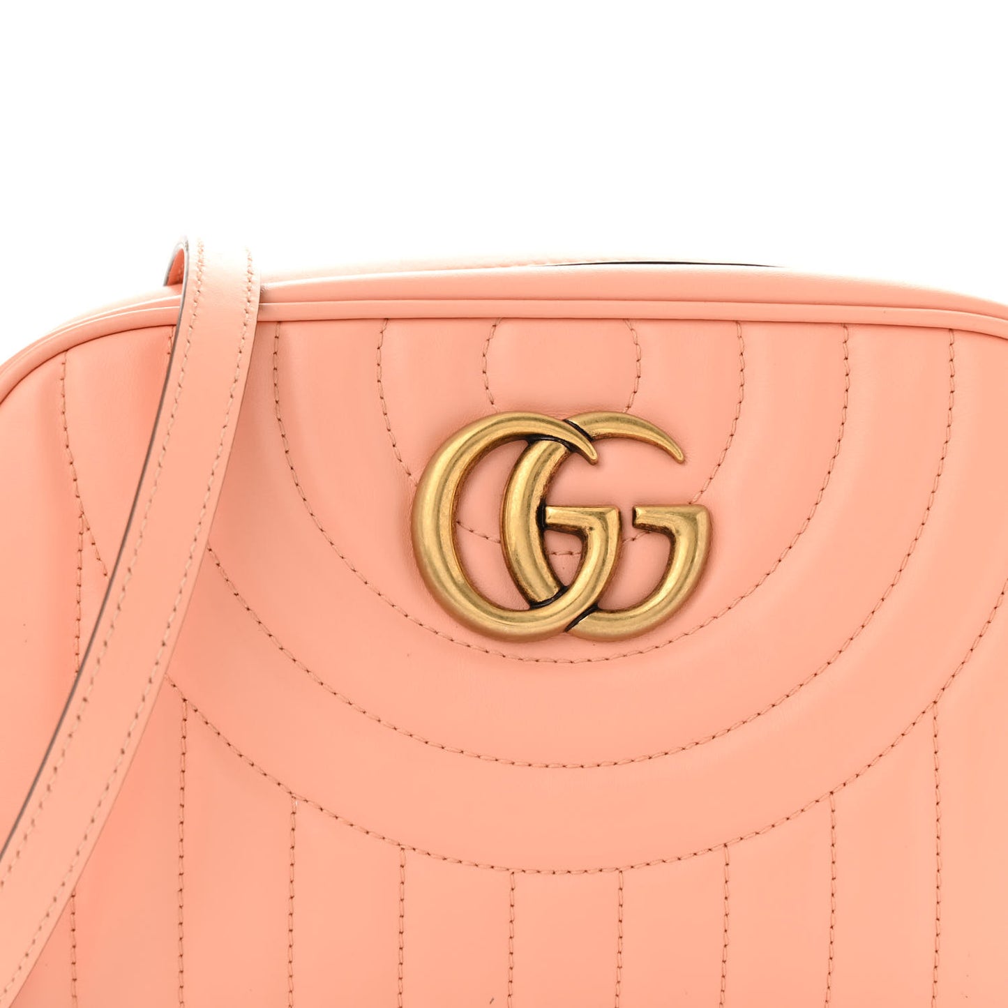 Calfskin Vertical Ring Matelasse Small GG Marmont Chain Shoulder Bag Peachy Chic