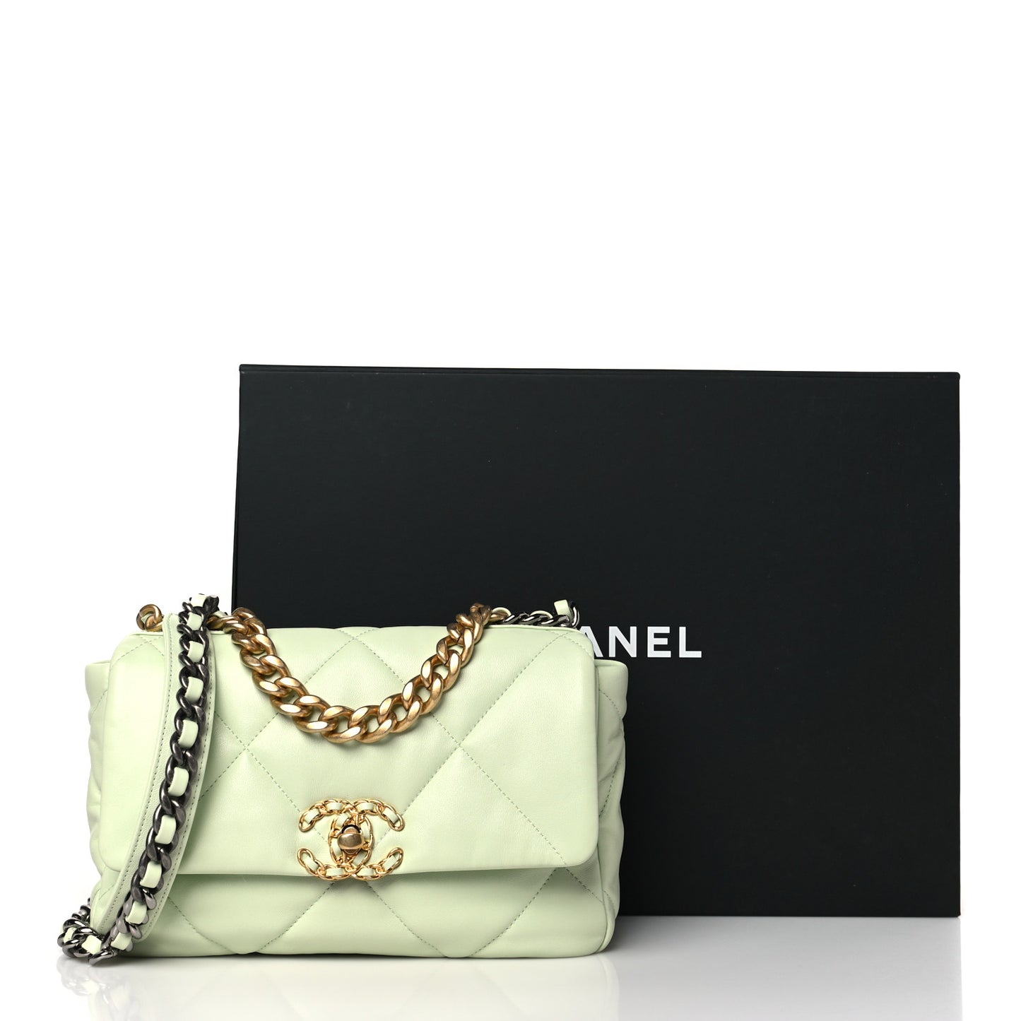 Lambskin Quilted Medium Chanel 19 Flap Light Green