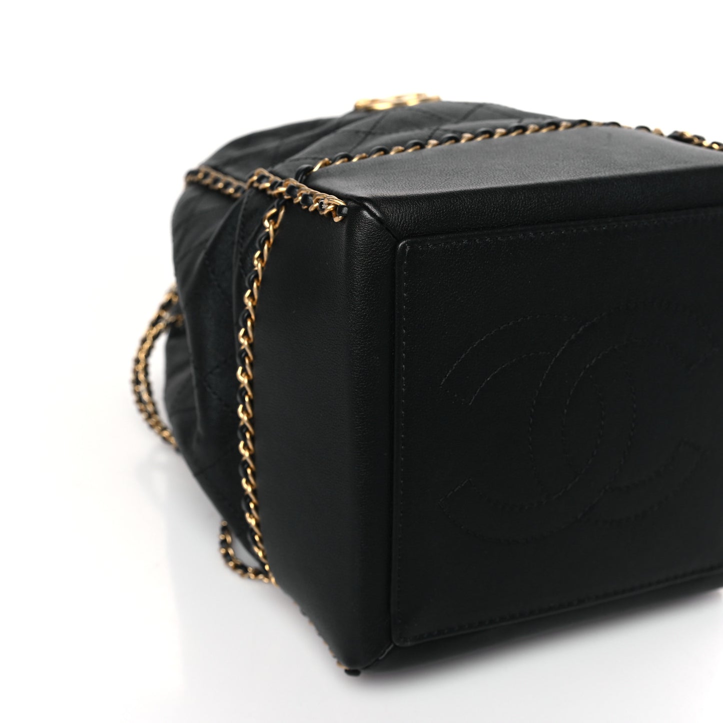 Calfskin Quilted Chain Bucket Bag Black