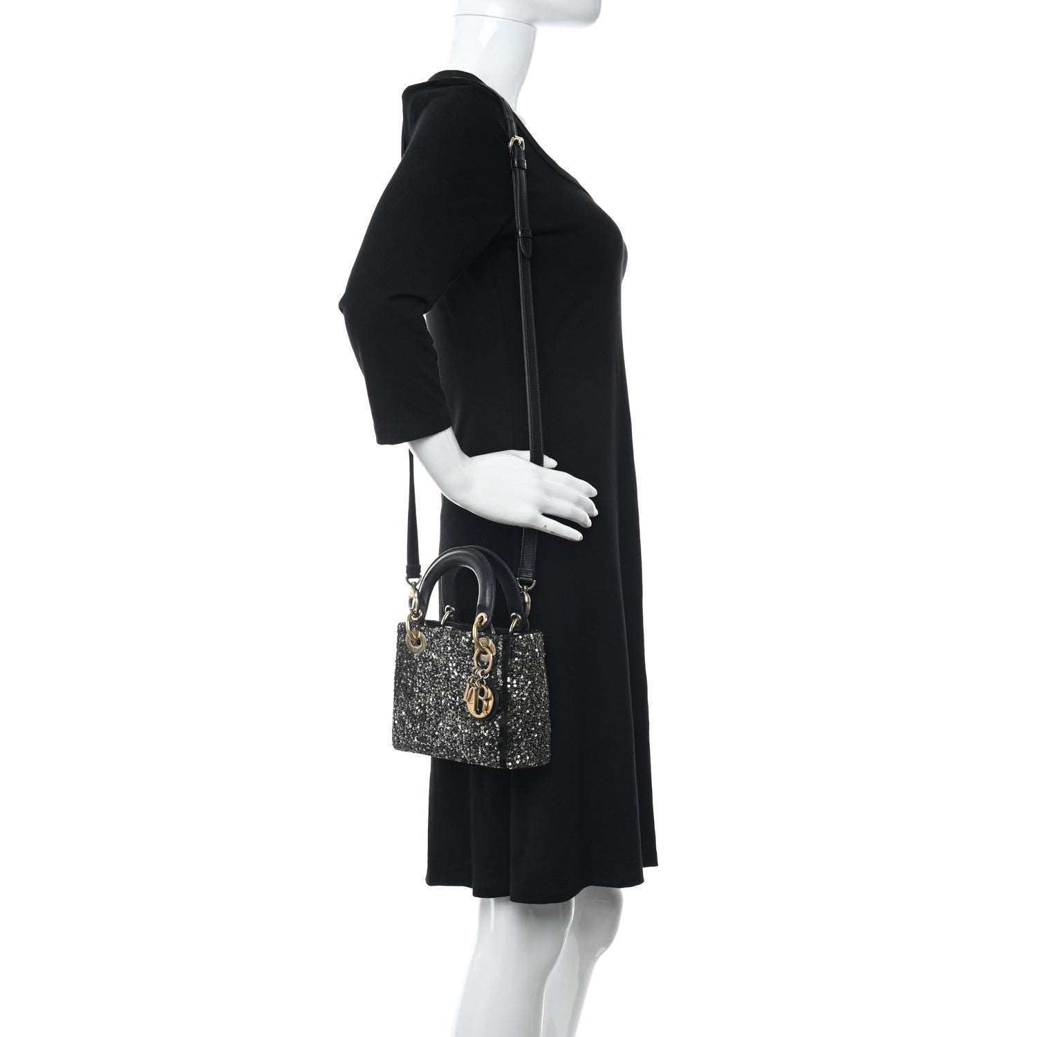 Christian Dior Satin Lambskin Sequin Embroidered Mini Lady Dior Black Multicolor 2 of 10