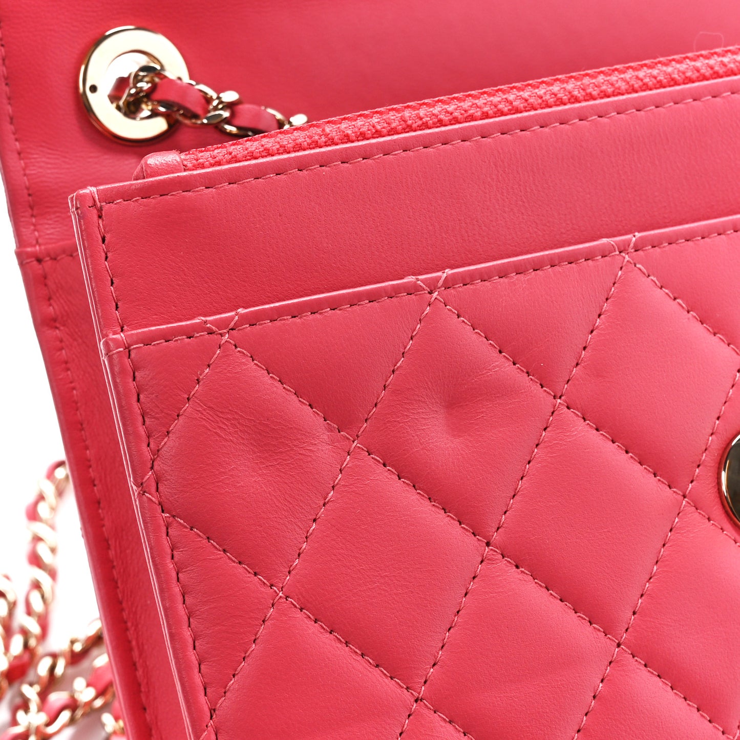 Lambskin Quilted Trendy CC Wallet On Chain WOC Pink