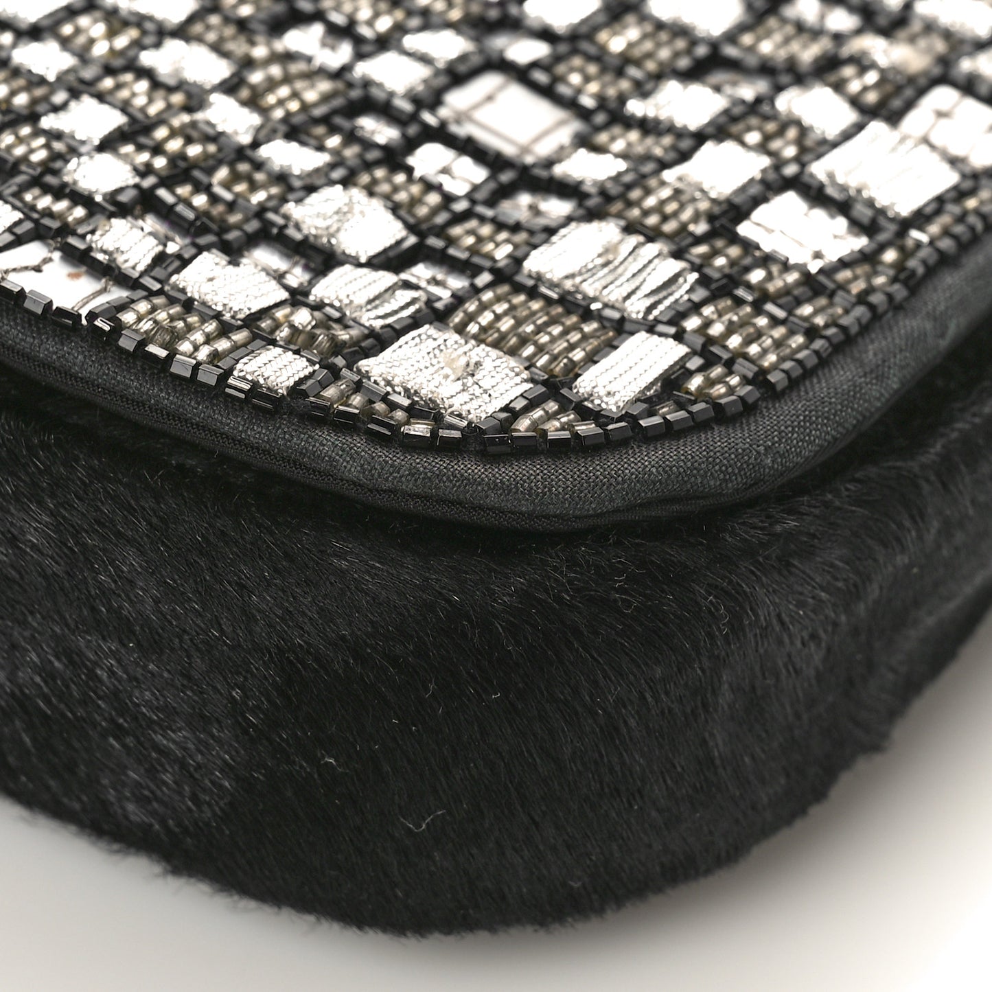 Embellished Pony Hair Maris Pearl Shoulder Bag Black Silver