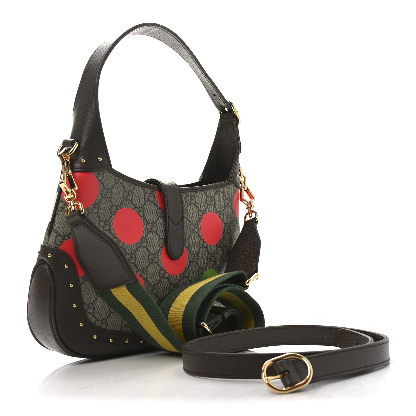 GG Supreme Monogram Geometric Textured Dollar Calfskin Web Small Jackie 1961 Hobo