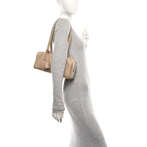 Re-Nylon Vitello Medium Top Handle Bag With Padlock Cammeo
