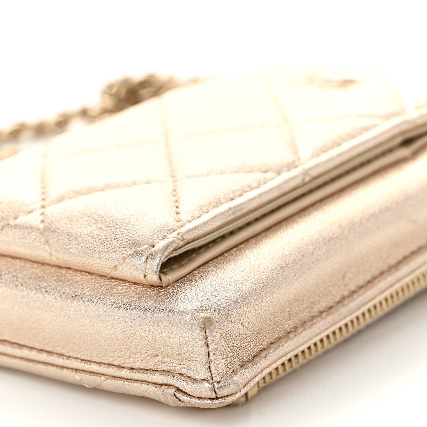 Metallic Lambskin Quilted Zip Phone Case Gold