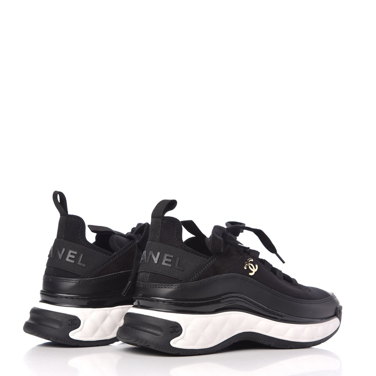 Velvet Calfskin Mixed Fibers CC Sneakers 37 Black
