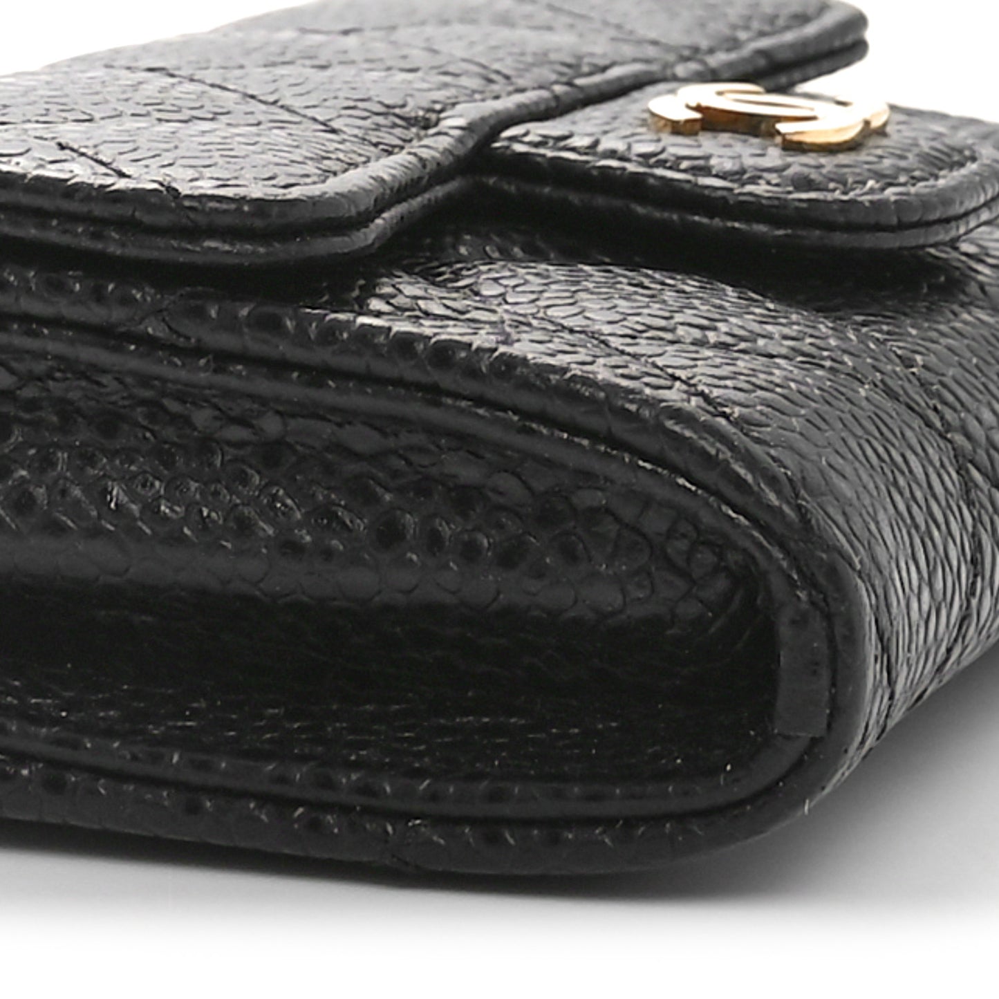 Caviar Quilted Flap Card Holder Wallet Black
