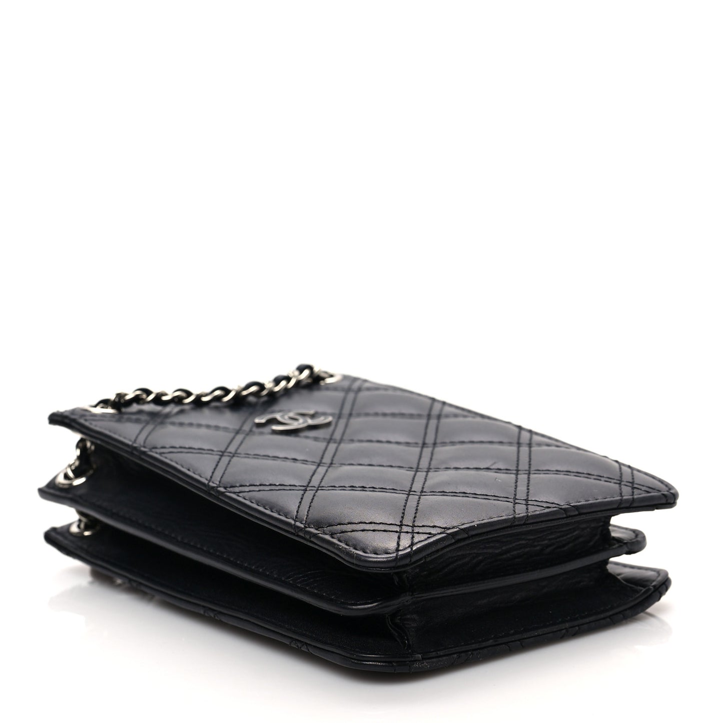 Calfskin Quilted Crossbody CC Phone Holder Black