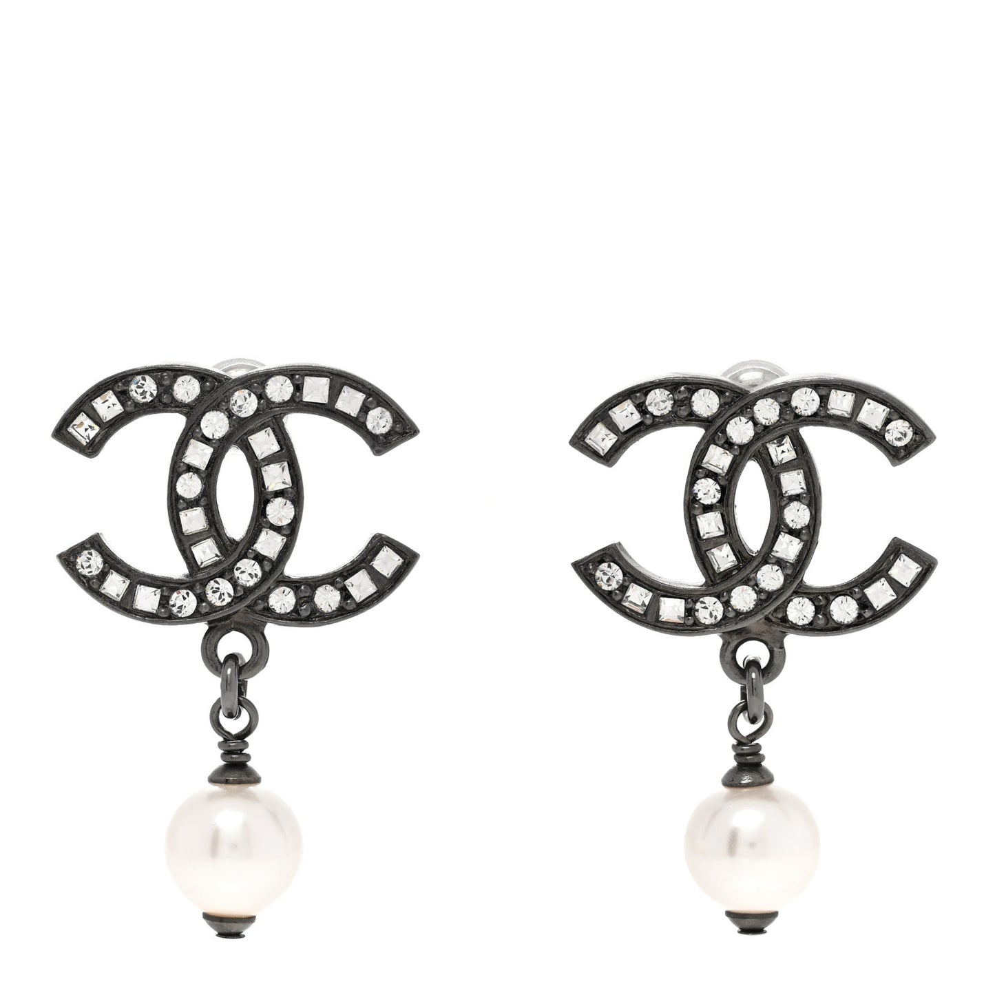 Ruthenium Crystal Pearl CC Drop Earrings