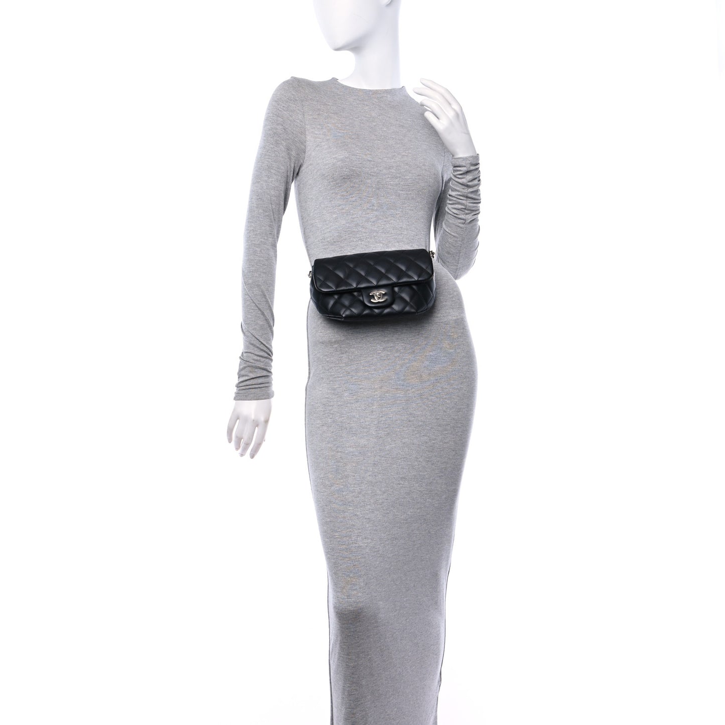 Calfskin Quilted CC Uniform Flap Belt Bag Black