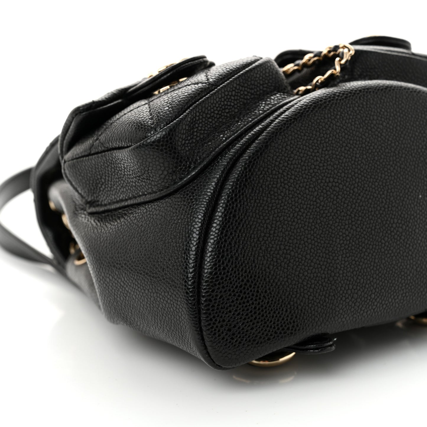 Shiny Caviar Quilted Small Duma Pockets Drawstring Backpack Black