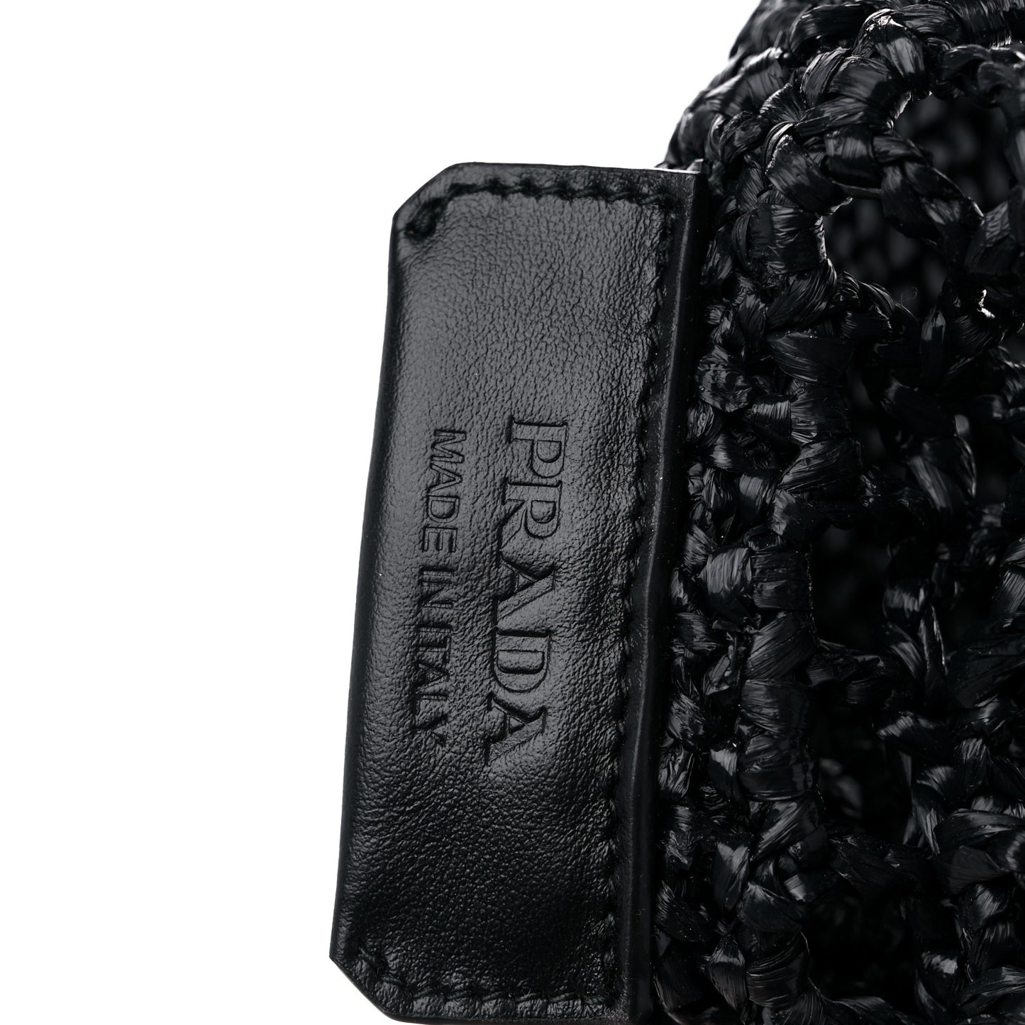 Yarn Raffia Effect Crochet Logo Embroidered Small Tote Bag Black