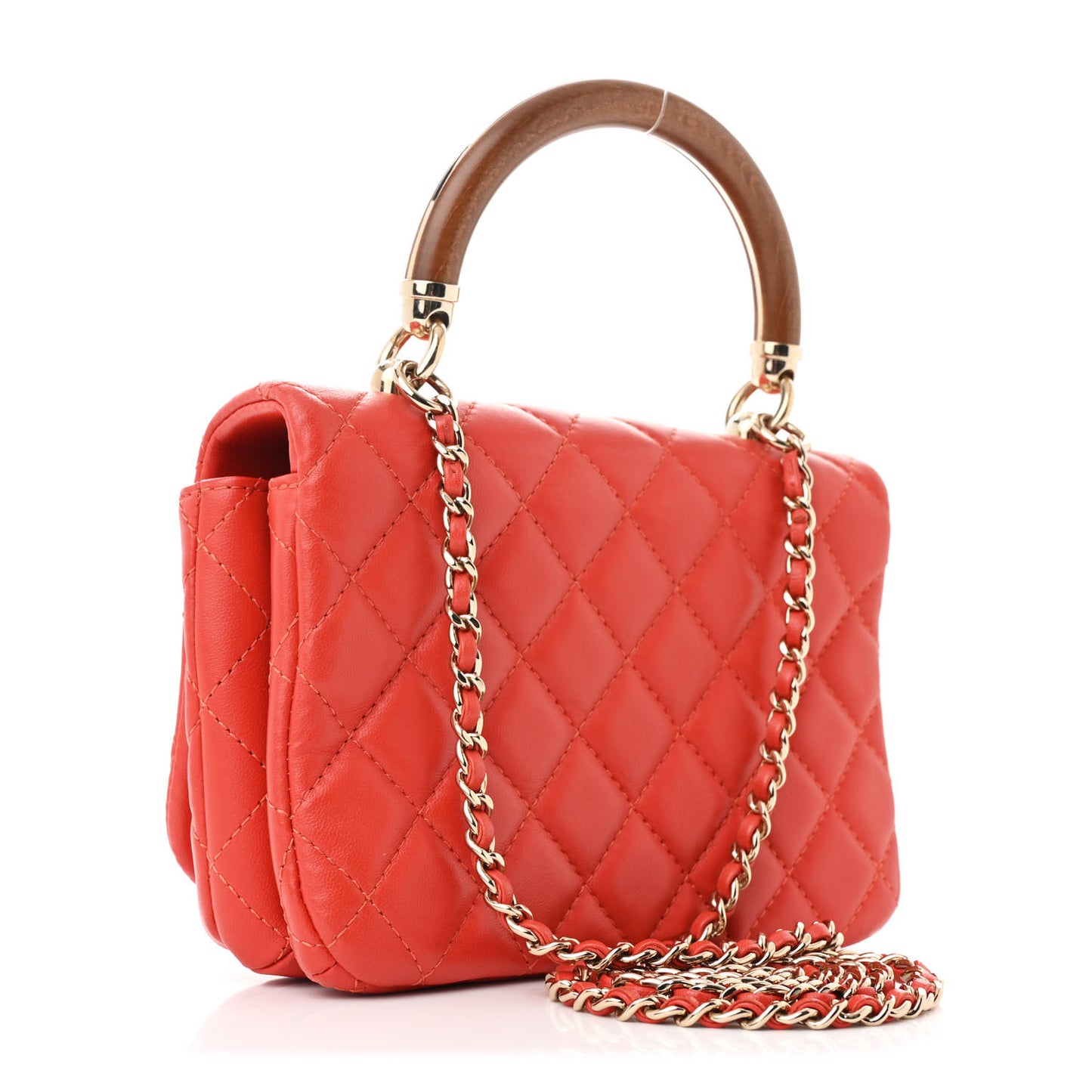 Lambskin Quilted Wood Mini Coco Handle Flap Red