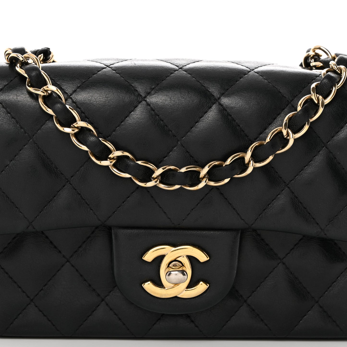 Lambskin Quilted Mini Rectangular Flap Black
