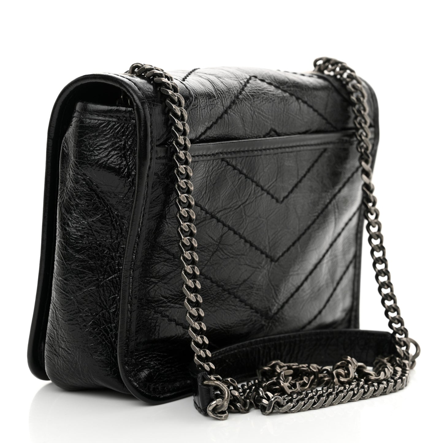 Crinkled Calfskin Matelasse Monogram Niki Chain Wallet Black