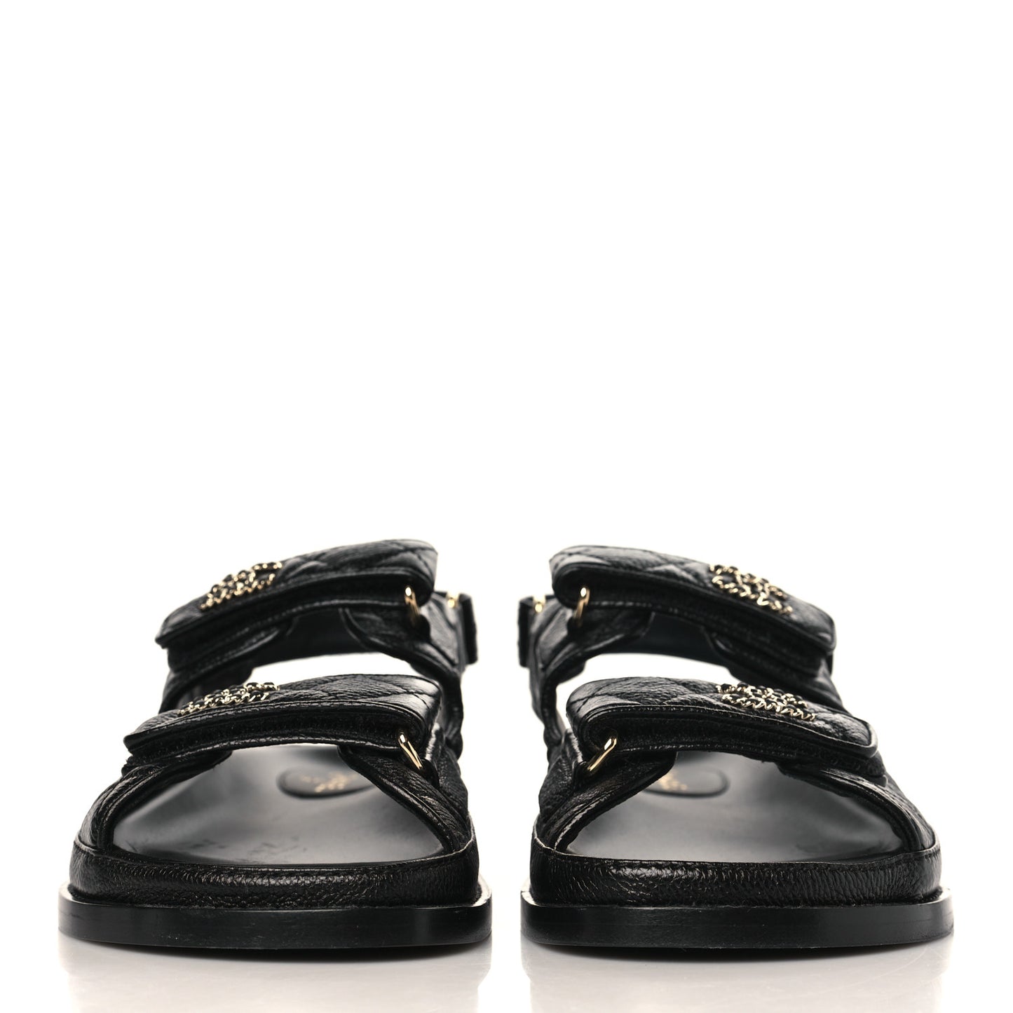 Grained Calfskin Velcro Dad Sandals 37 Black