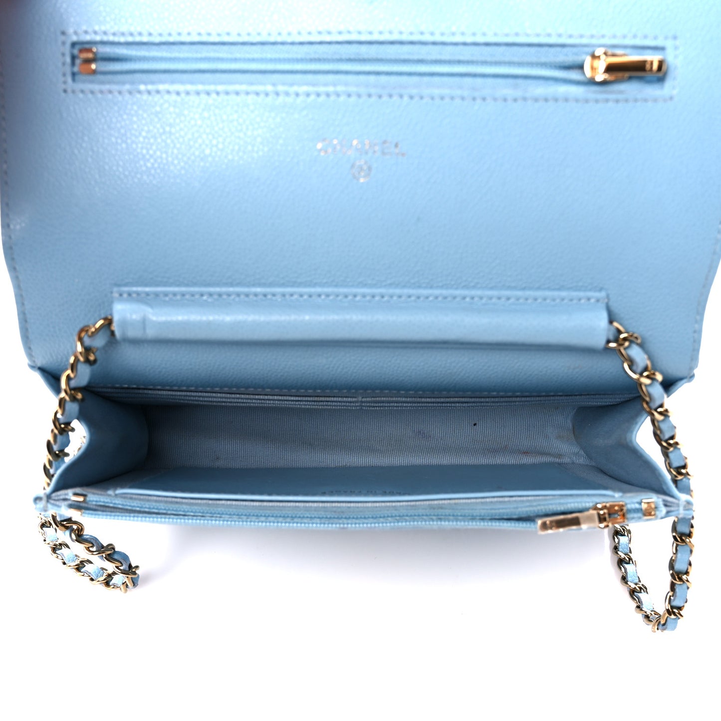 Caviar Quilted Wallet on Chain WOC Light Blue