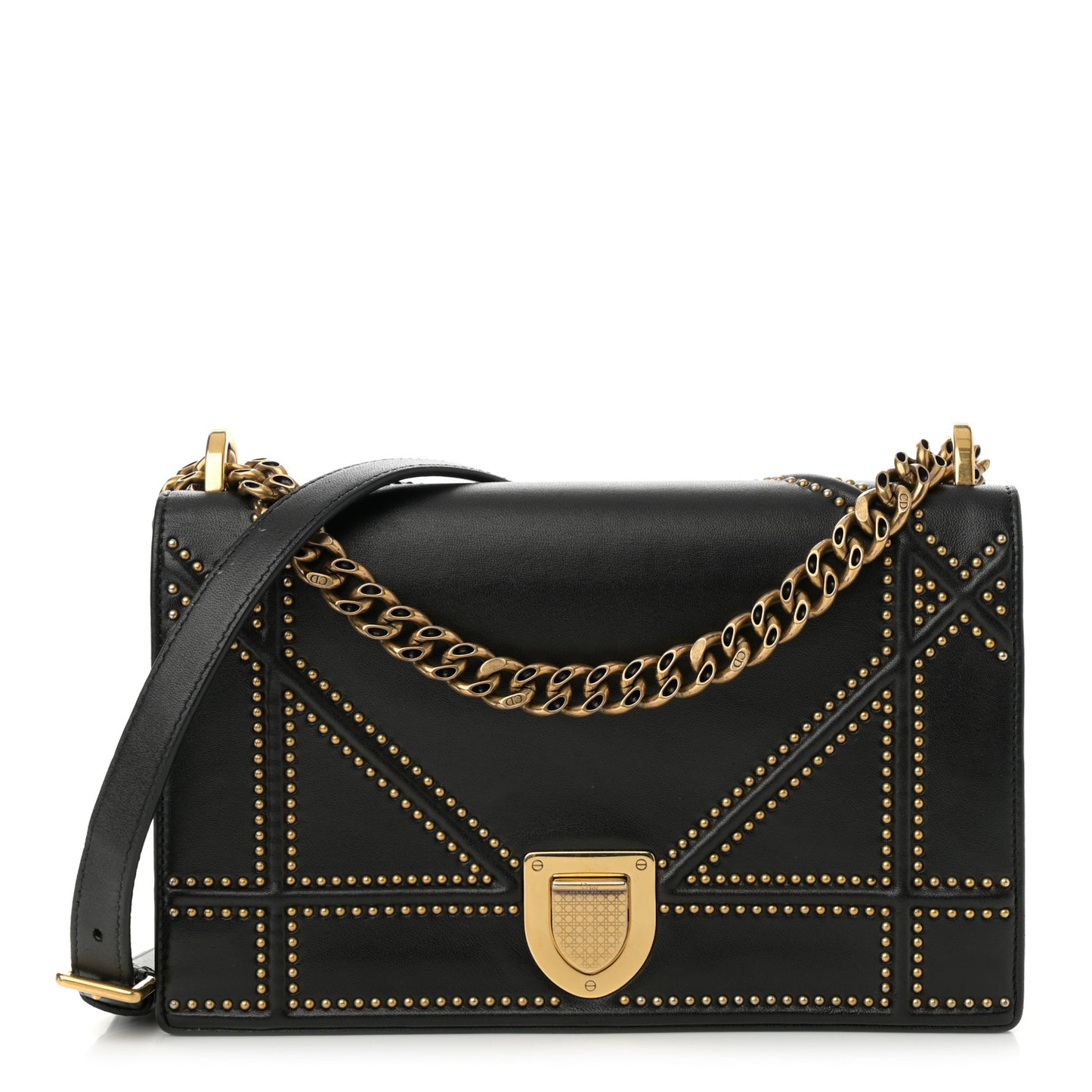 Lambskin Studded Medium Diorama Flap Bag Black