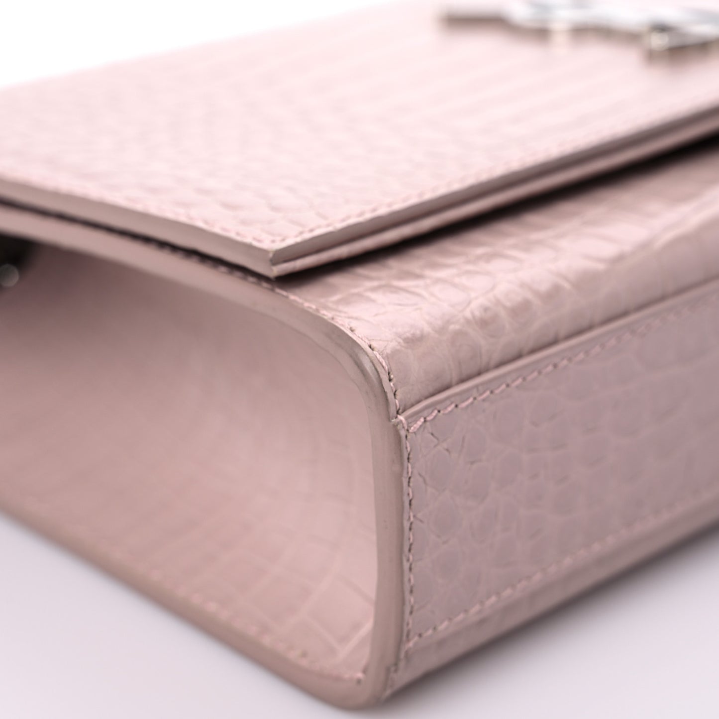 Calfskin Crocodile Embossed Medium Classic Monogram Kate Tassel Satchel Powder Pink