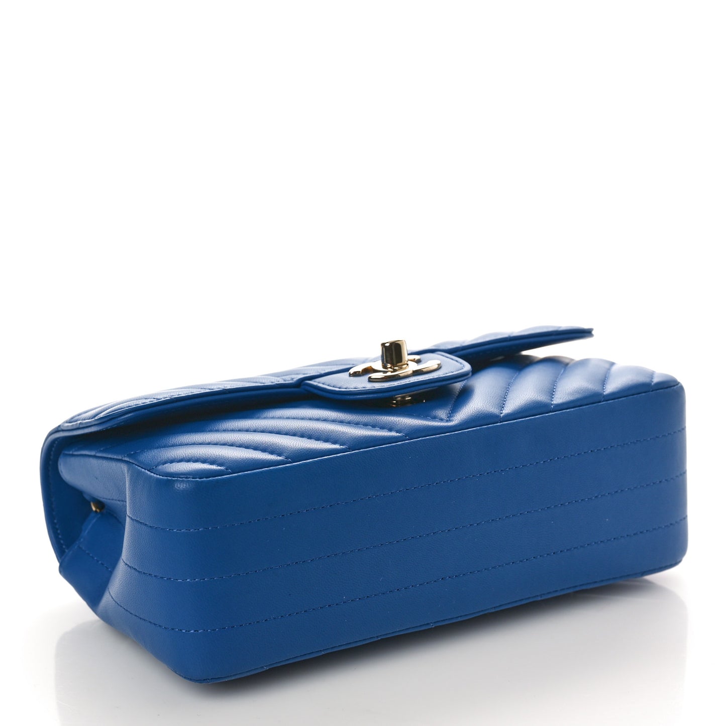 Lambskin Chevron Quilted Mini Rectangular Flap Blue