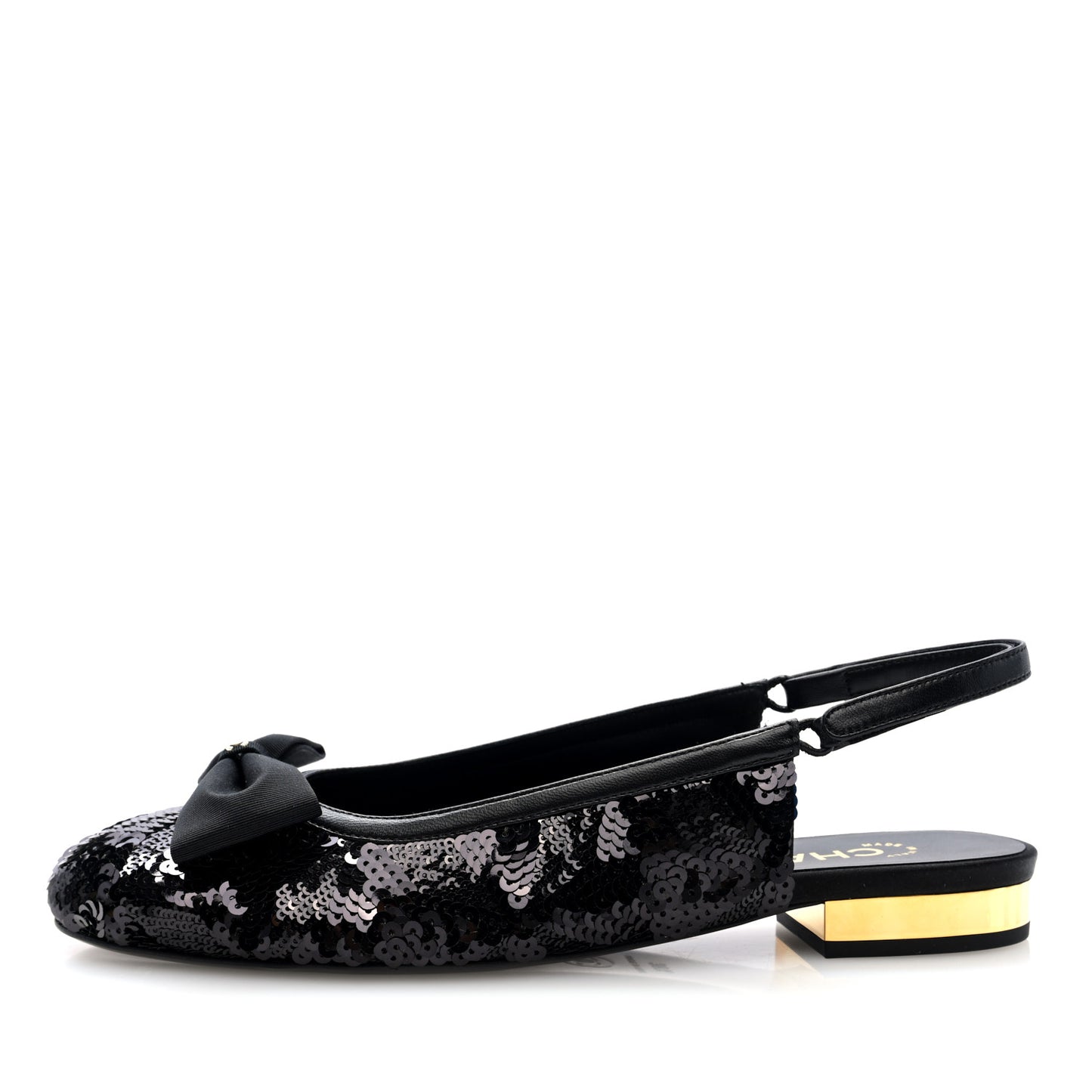 Sequin Lambskin Bow CC Slingbacks 38.5 Black