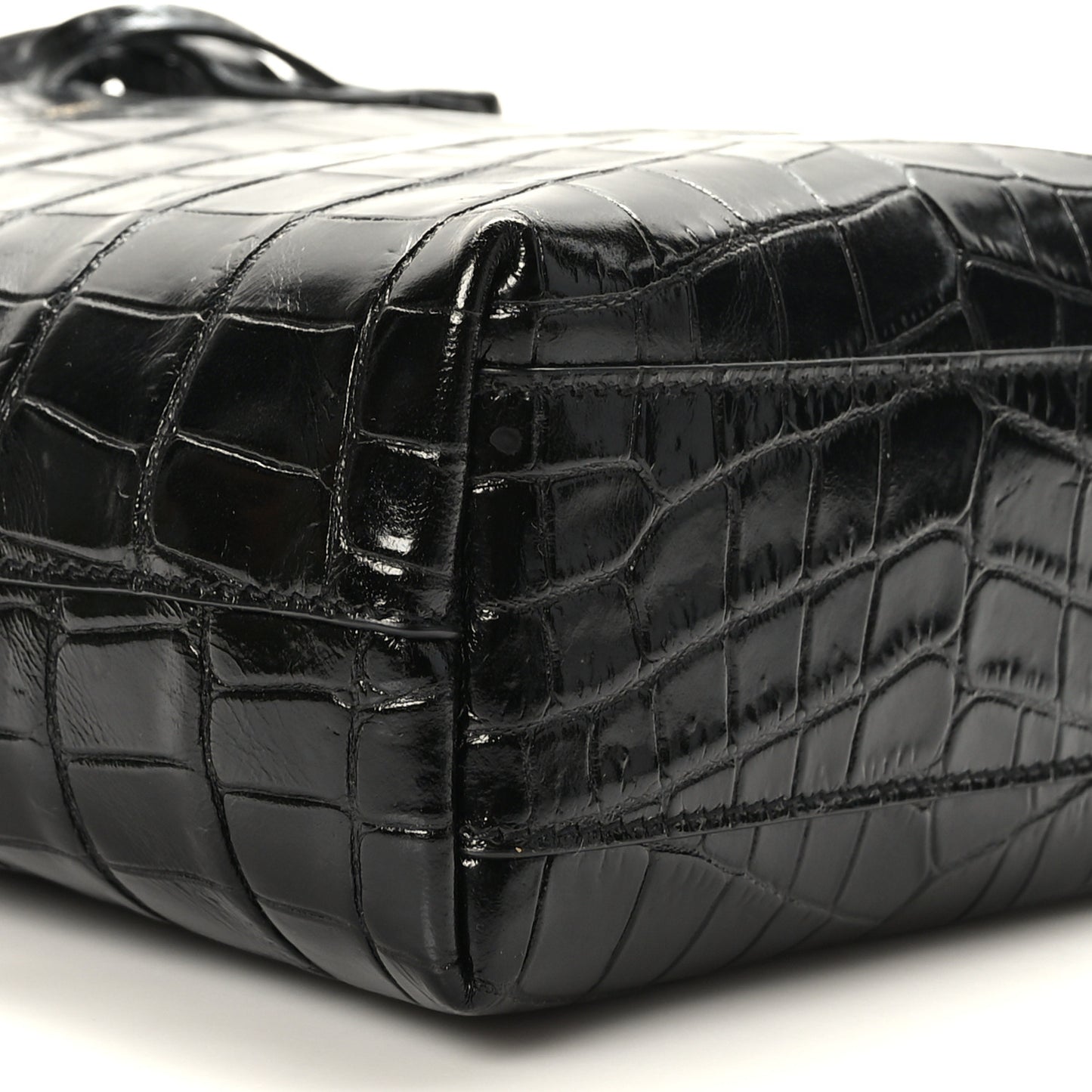 Calfskin Crocodile Embossed Paris Mini Toy Shopper Tote Black