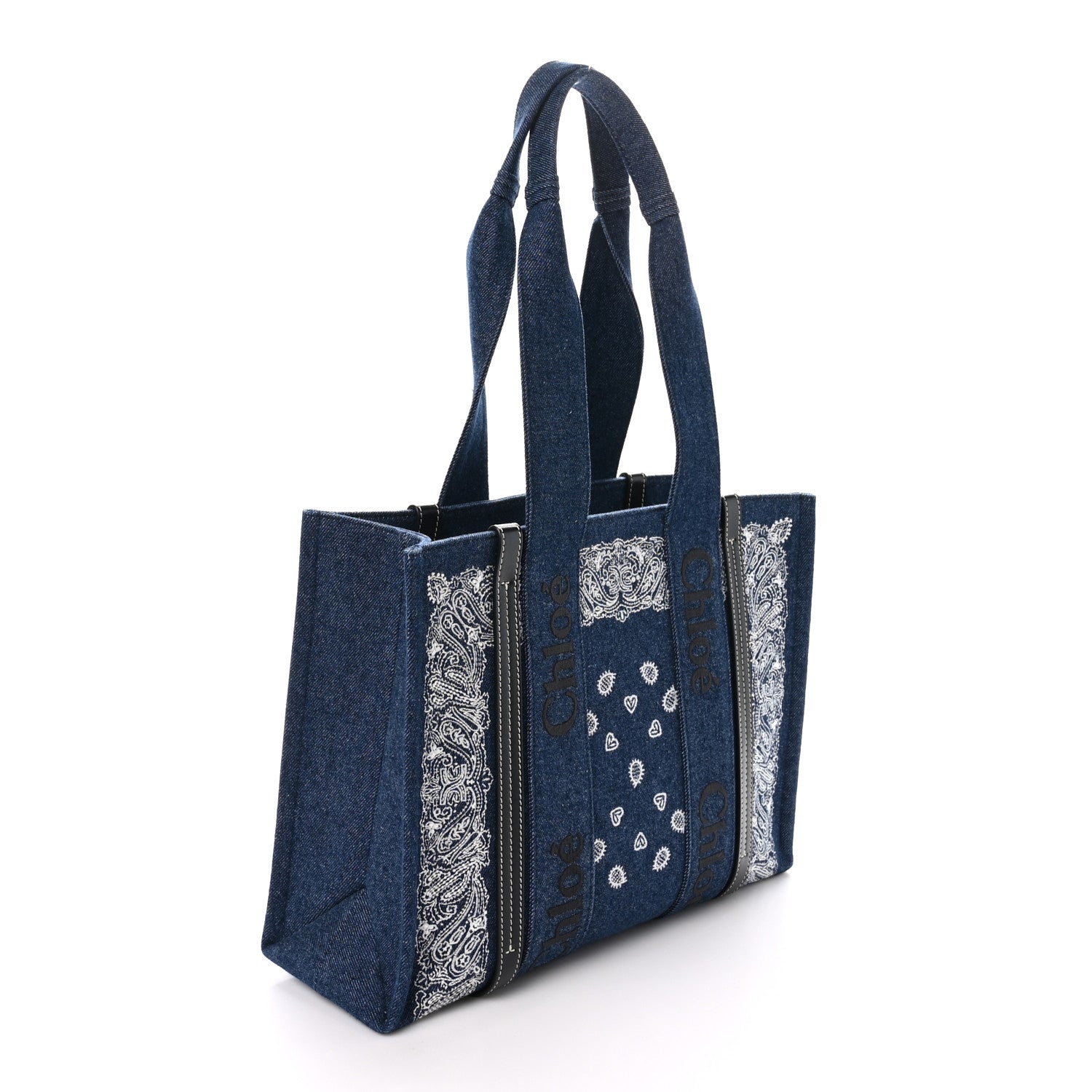 Chloe x High Summer Denim Calfskin Medium Woody Ribbon Tote Blue 3 of 9
