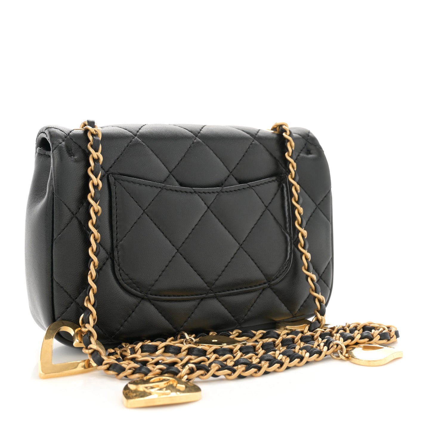 Lambskin Quilted Mini Heart Charms Flap Black