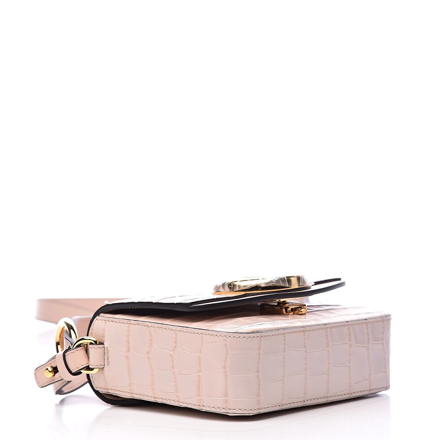 Calfskin Crocodile Embossed Mini C Double Carry Cement Pink