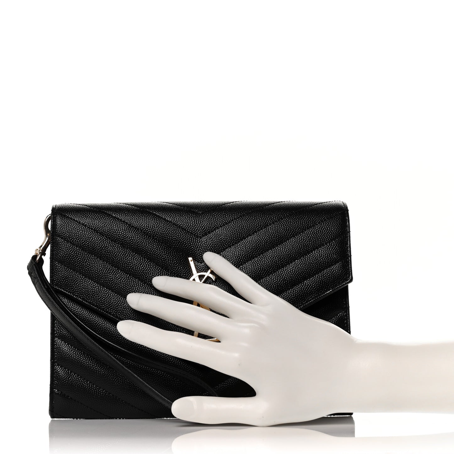 Grain De Poudre Matelasse Chevron Monogram Envelope Clutch Black