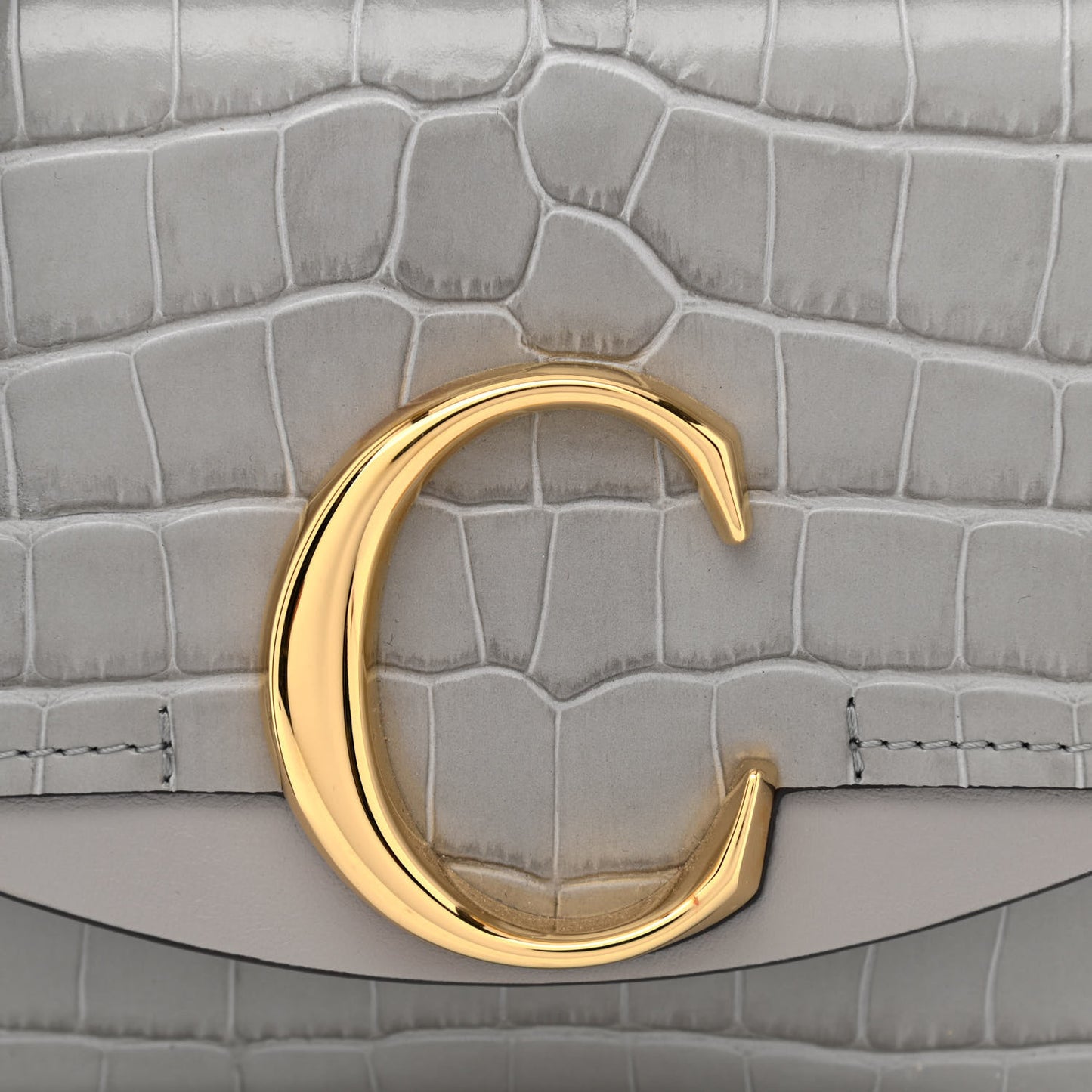 Crocodile Embossed Calfskin Mini C Double Carry Stormy Grey