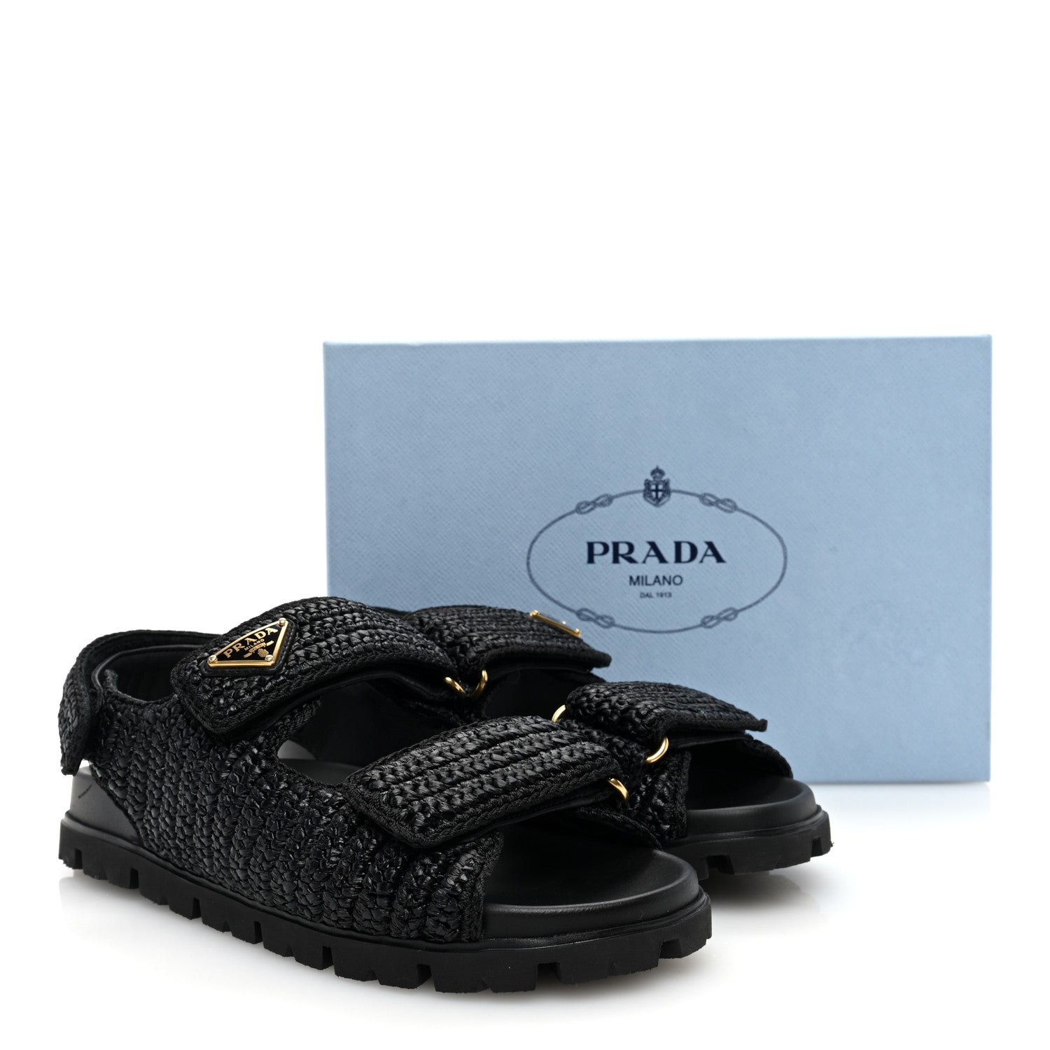 Prada Raffia Metal Triangle Logo Crochet Cage Sandals 39 Black 8 of 8