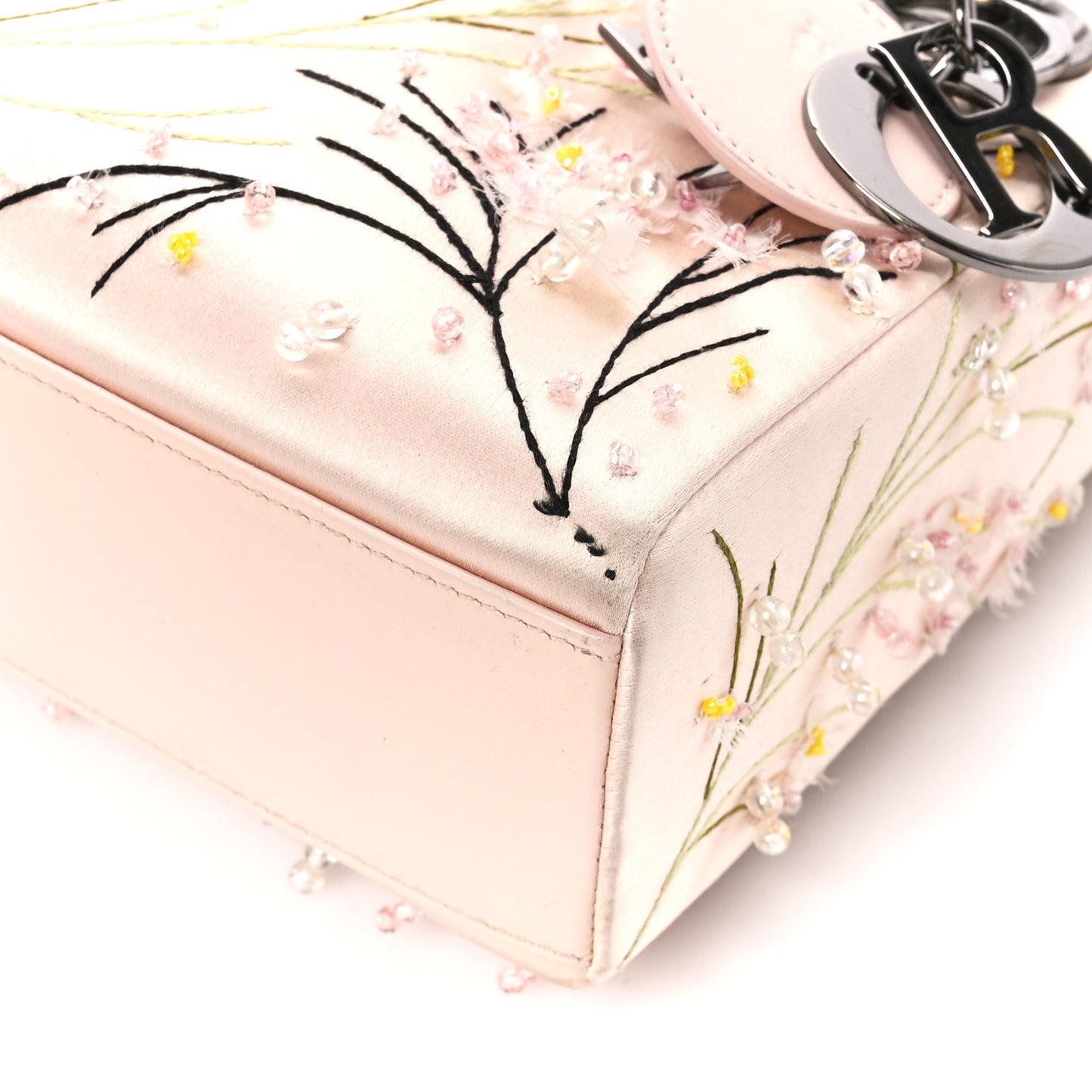 Satin Beaded Floral Embroidered Mini Lady Dior Pink