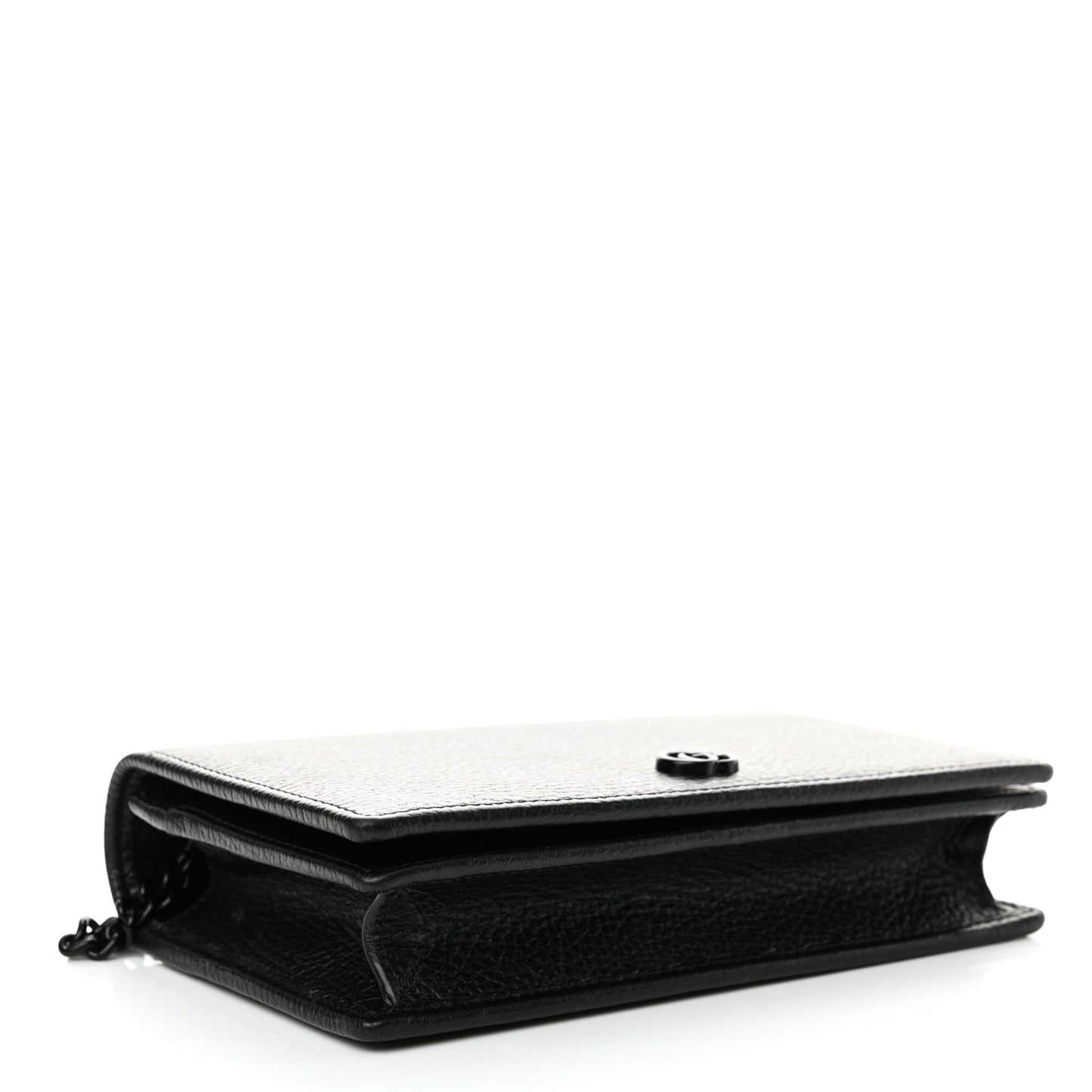 Dollar Calfskin Enamel Monochrome Mini GG Marmont Chain Wallet Black