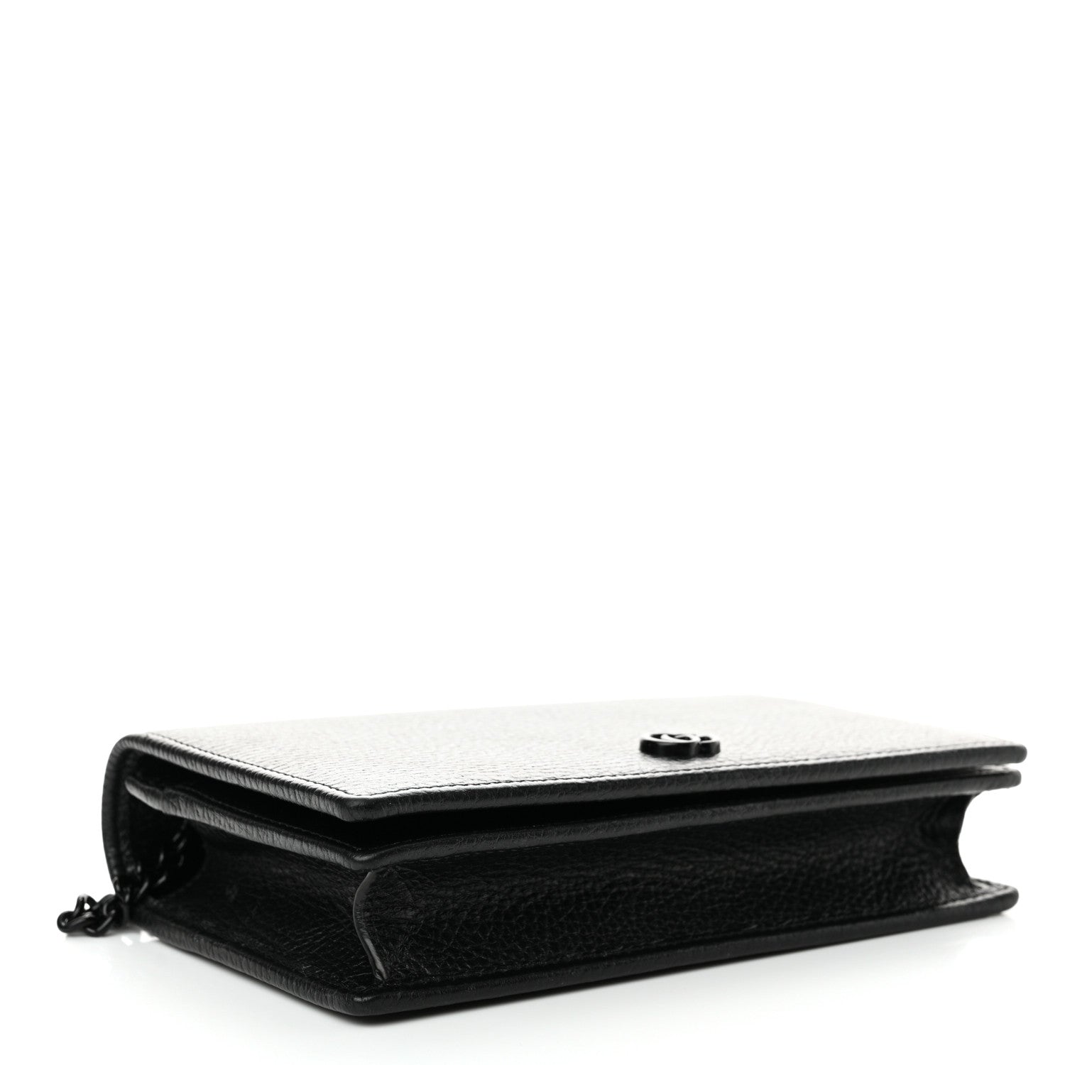 Gucci Dollar Calfskin Enamel Monochrome Mini GG Marmont Chain Wallet Black 4 of 11