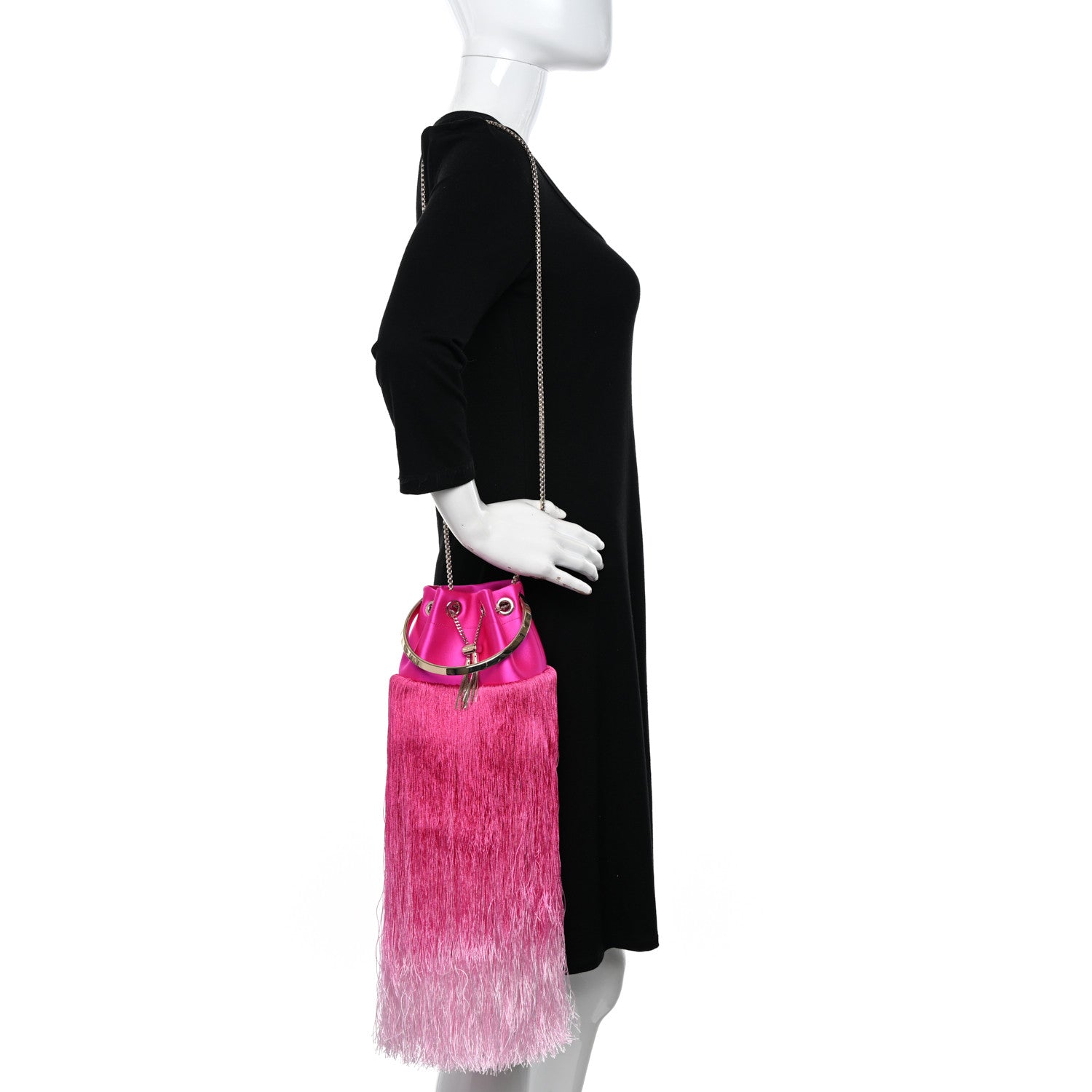 Jimmy Choo Satin Fringe Bon Bon Bag Fuchsia 2 of 12