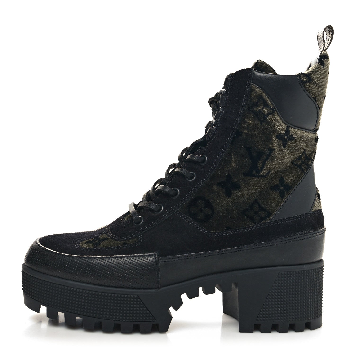 Louis Vuitton Velvet Calfskin Monogram Laureate Platform Desert Boots 37 Black Green 1 of 9