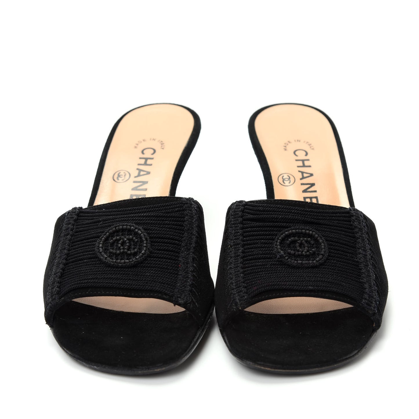 Suede Cord Beaded CC Mules 35.5 Black