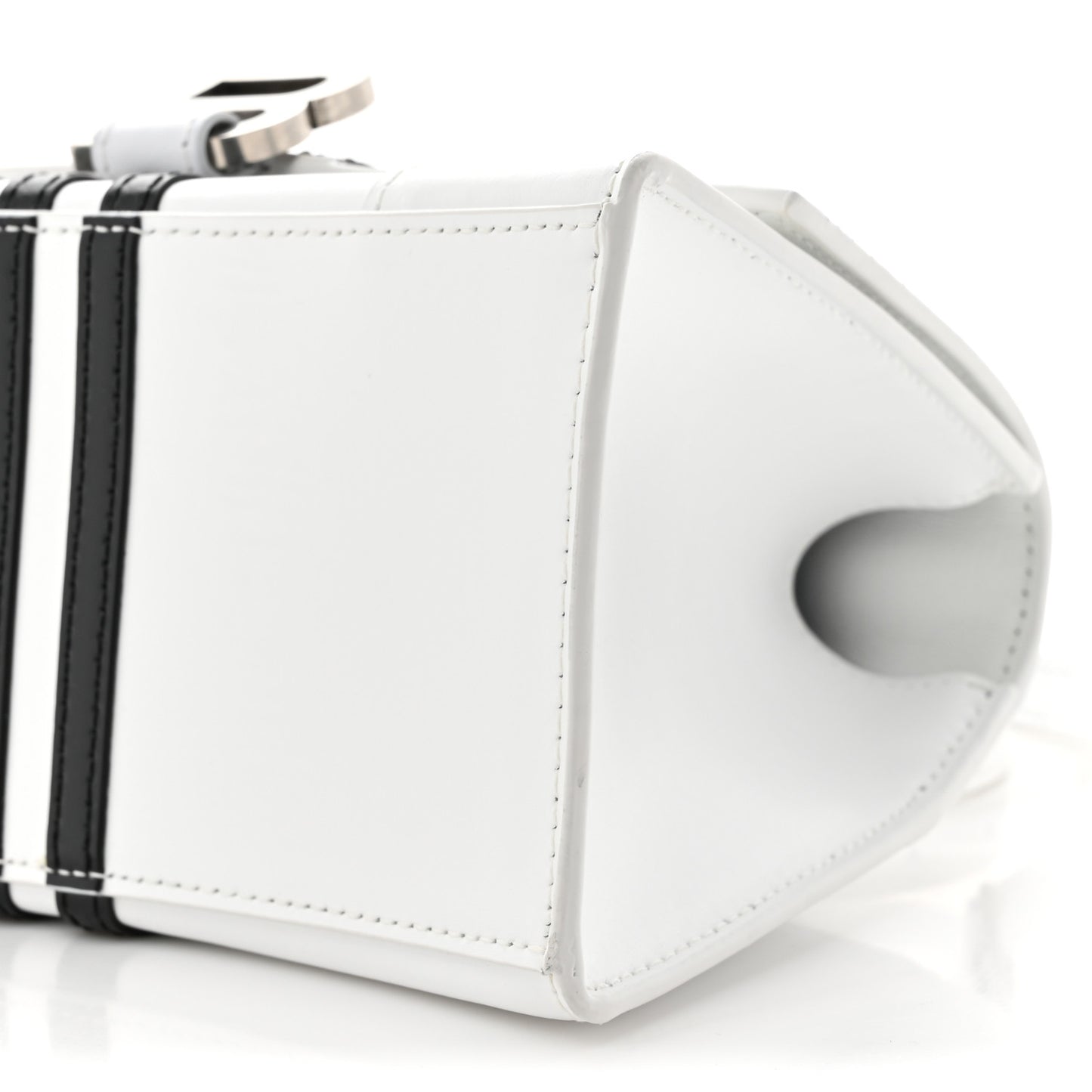 X ADIDAS Shiny Box Calfskin Small Hourglass Top Handle Bag Off White Black