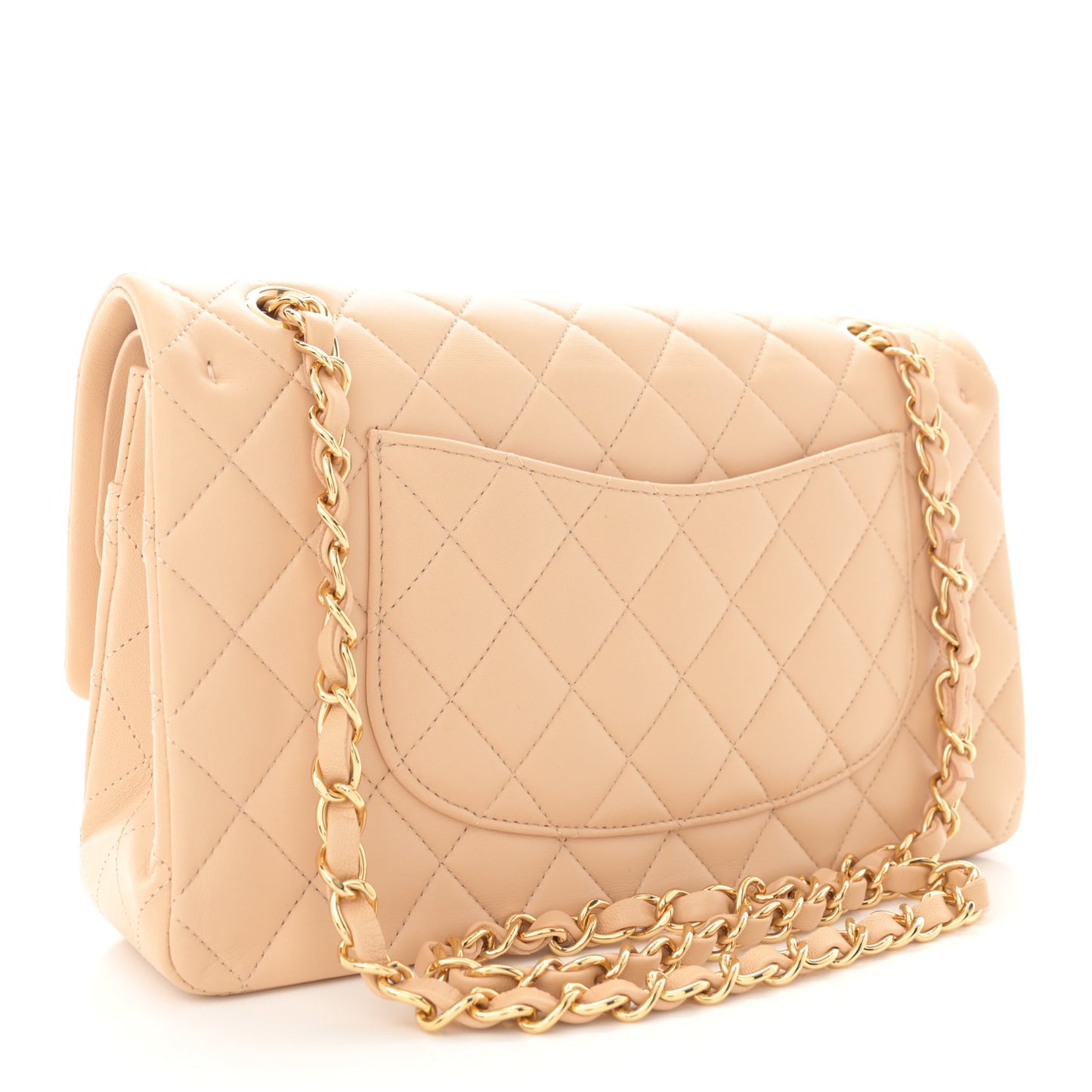 Lambskin Quilted Medium Double Flap Beige