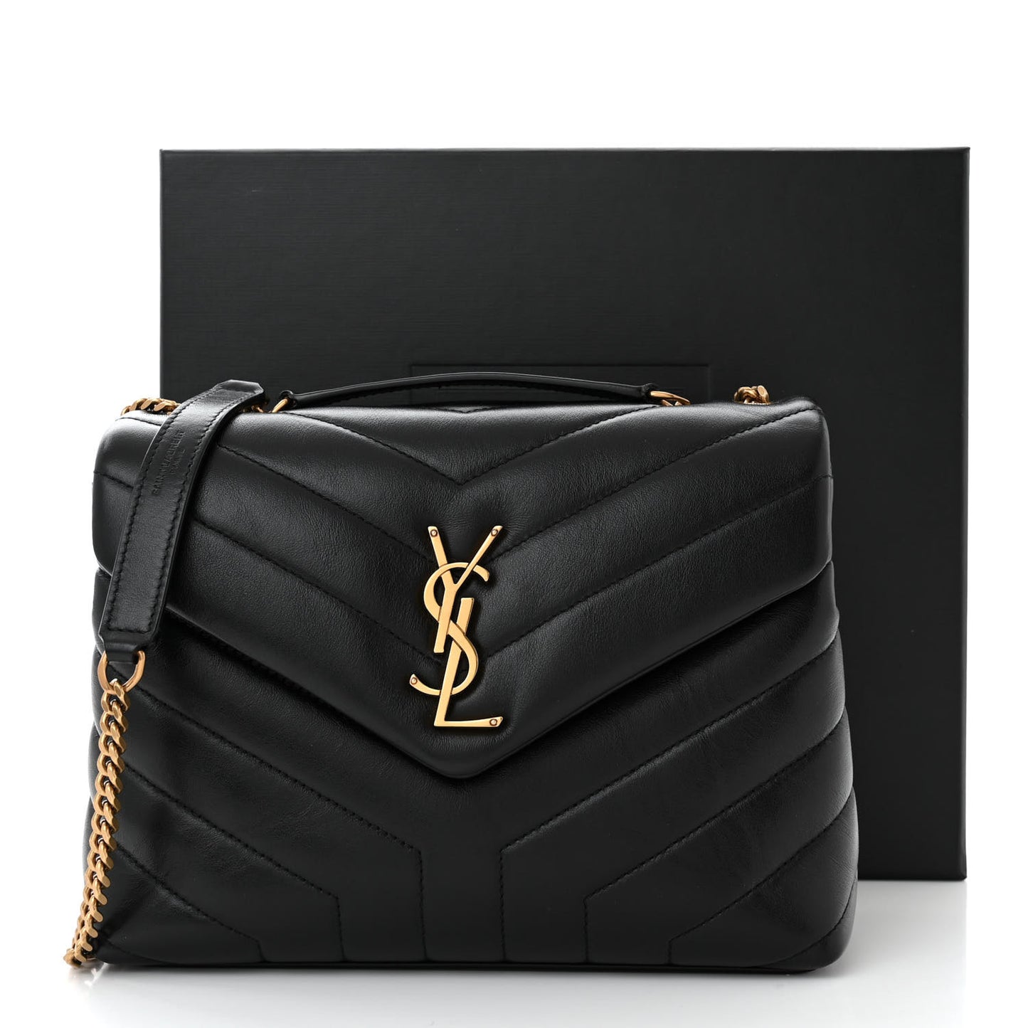 Calfskin Y Quilted Monogram Small Loulou Chain Satchel Black