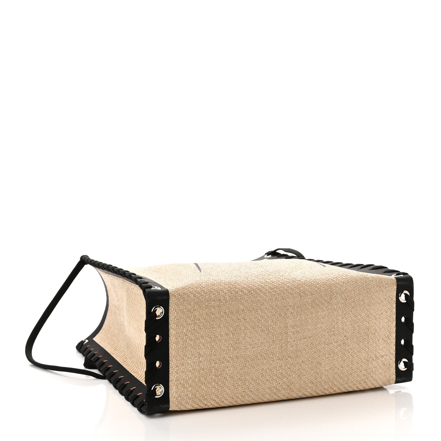 Christian Louboutin Braided Canvas Straw Small Cabalace Shopper Tote Natural Black 4 of 10