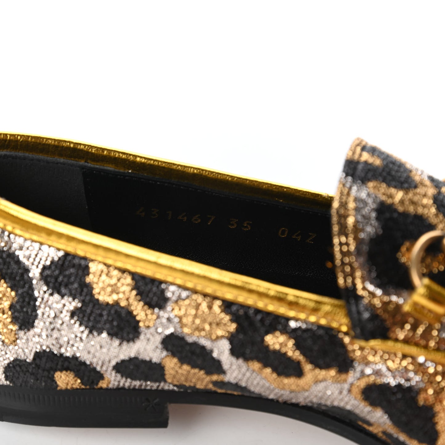 Jacquard Leopard Print Horsebit Womens Jordaan Loafers 35 Gold