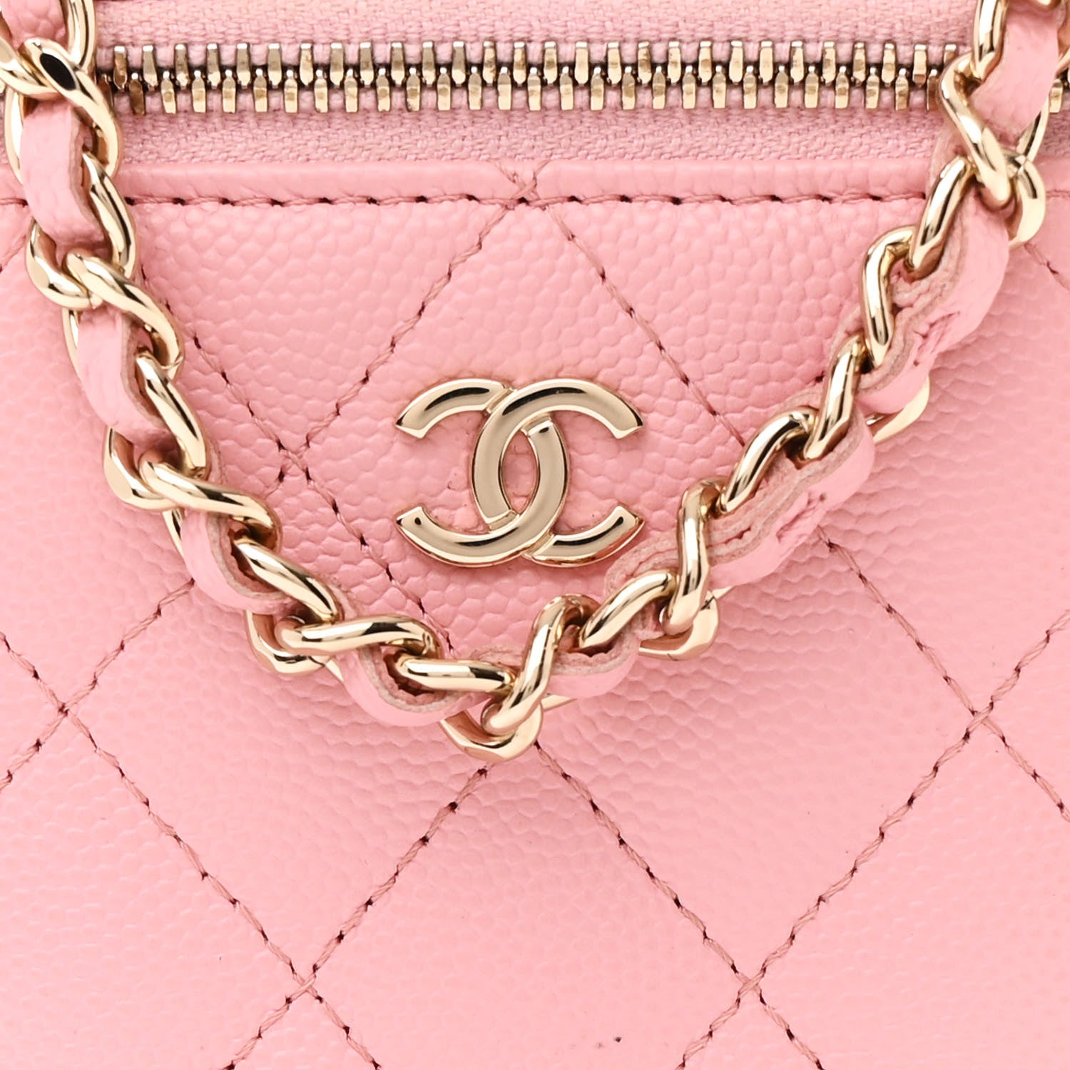 Chanel Caviar Quilted Small Vertical Coco Beauty Vanity Case With Chain Pink 8 of 13