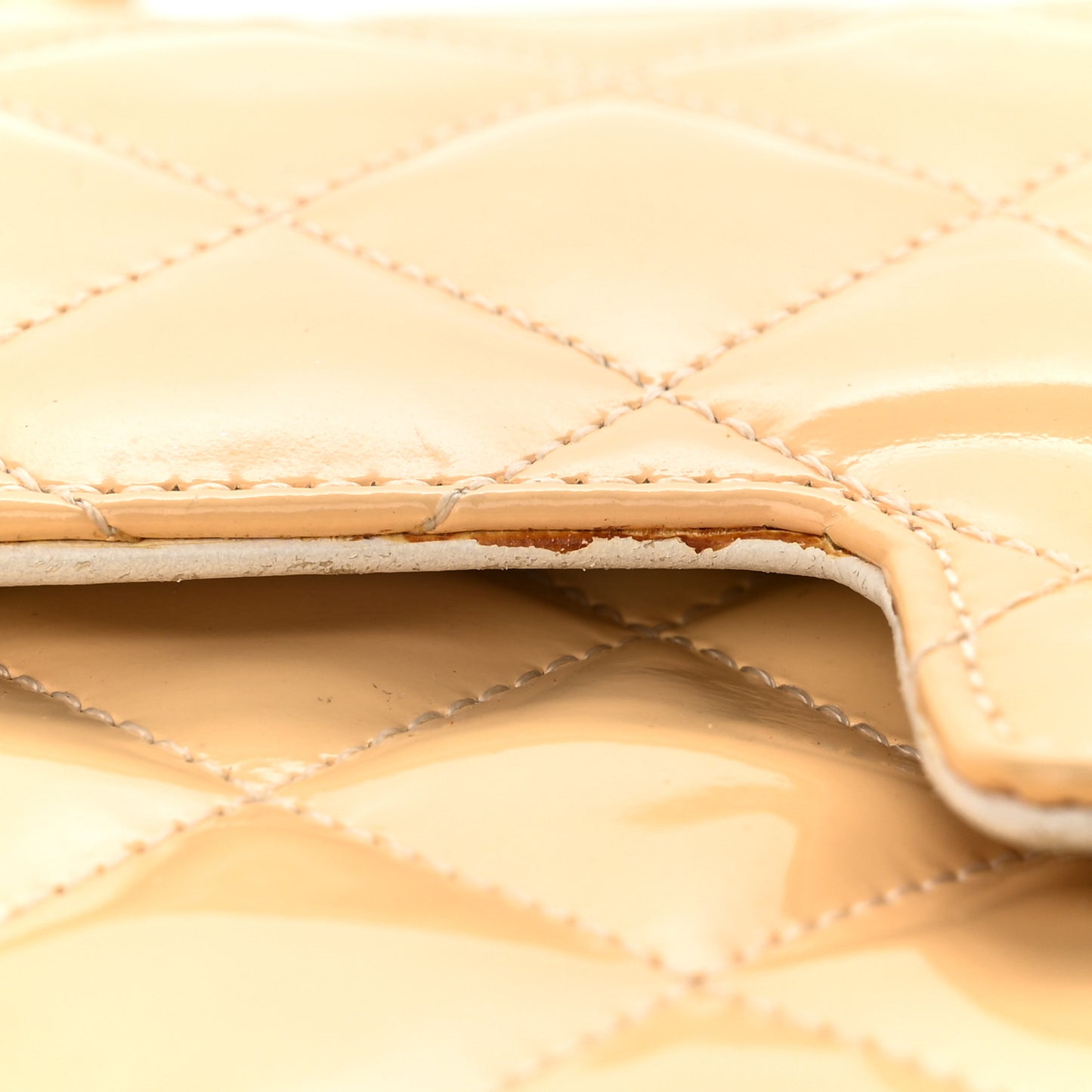 Patent Quilted Top Handle Single Flap Light Beige