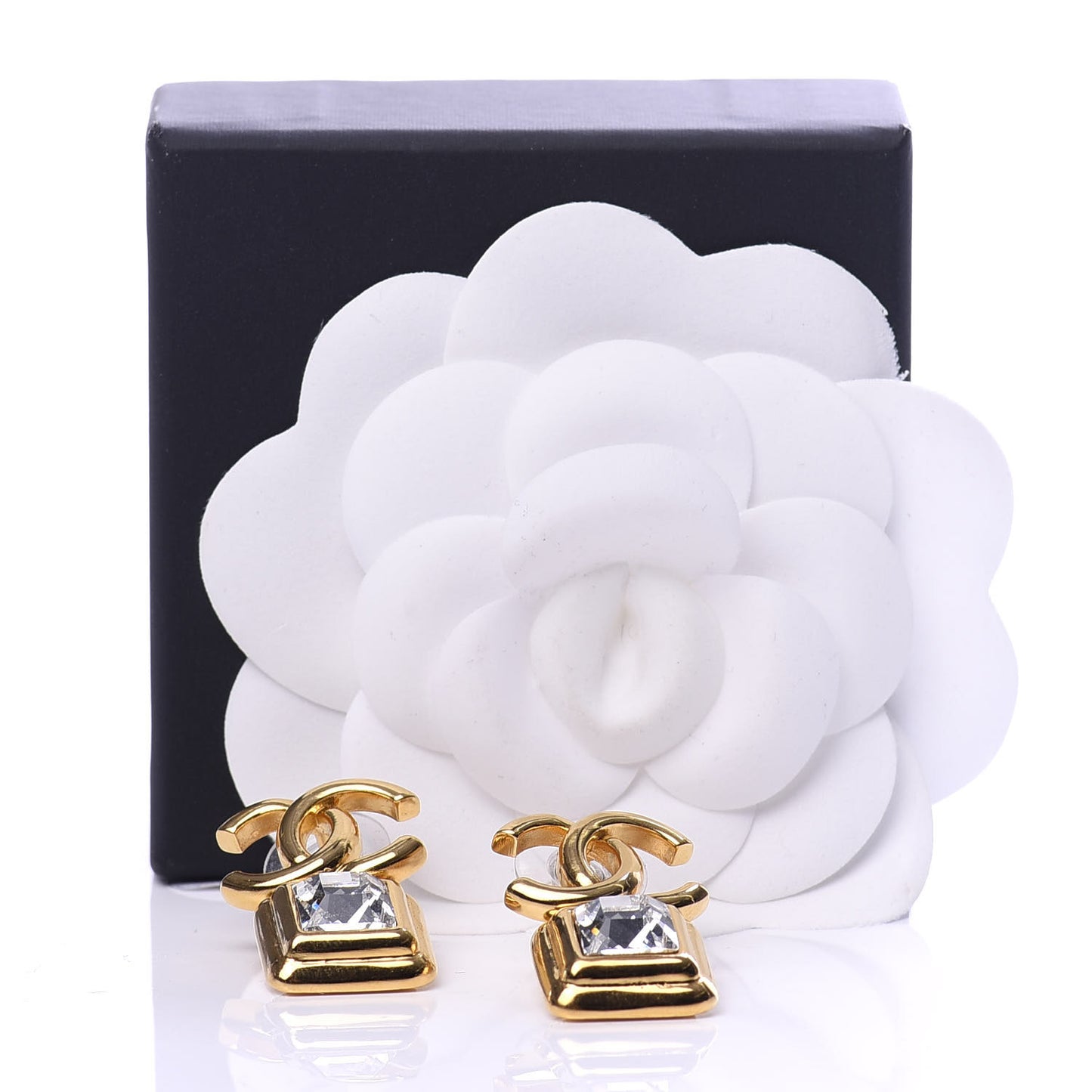 Crystal CC Square Earrings Gold