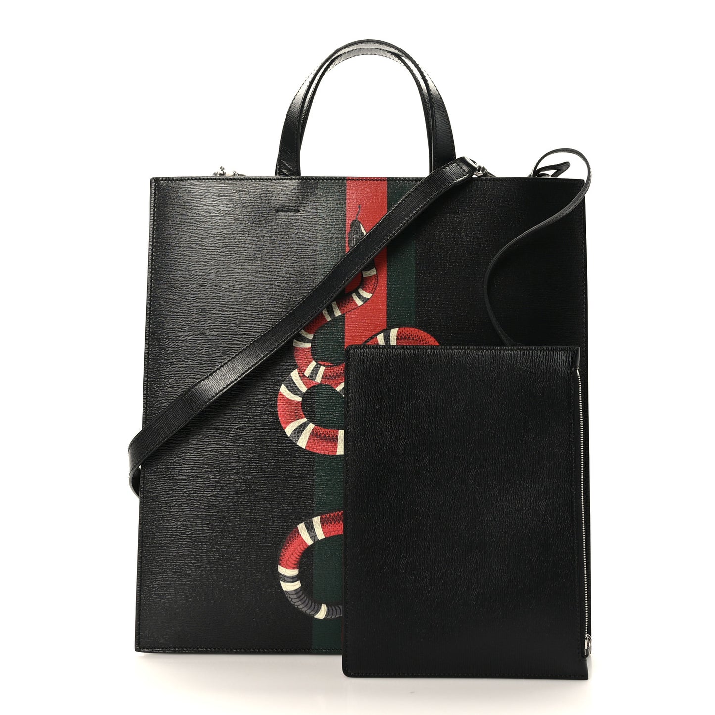 Calfskin Kingsnake Print Vertical Tote Black
