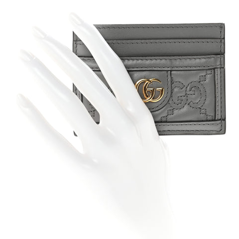 Calfskin GG Matelasse Card Holder Dusty Grey