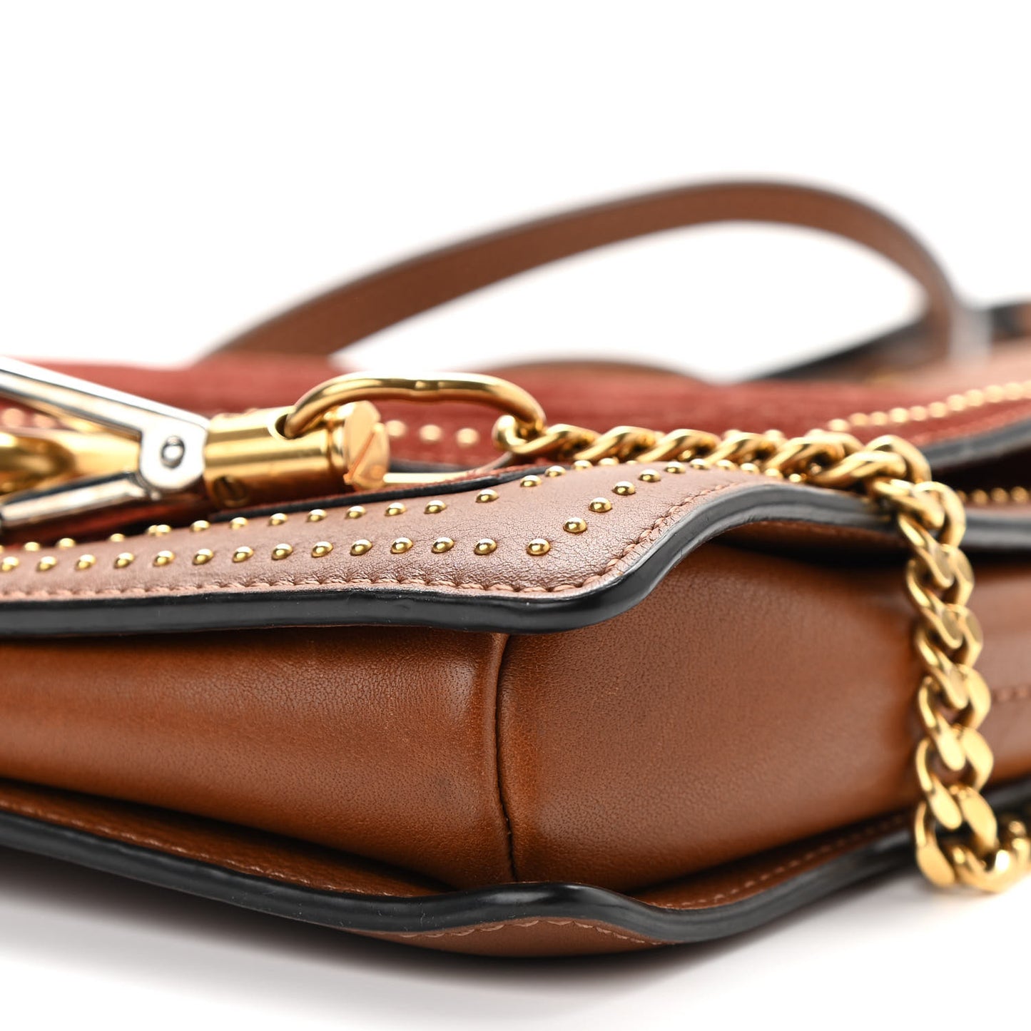 Suede Calfskin Studded Small Faye Shoulder Bag Brown